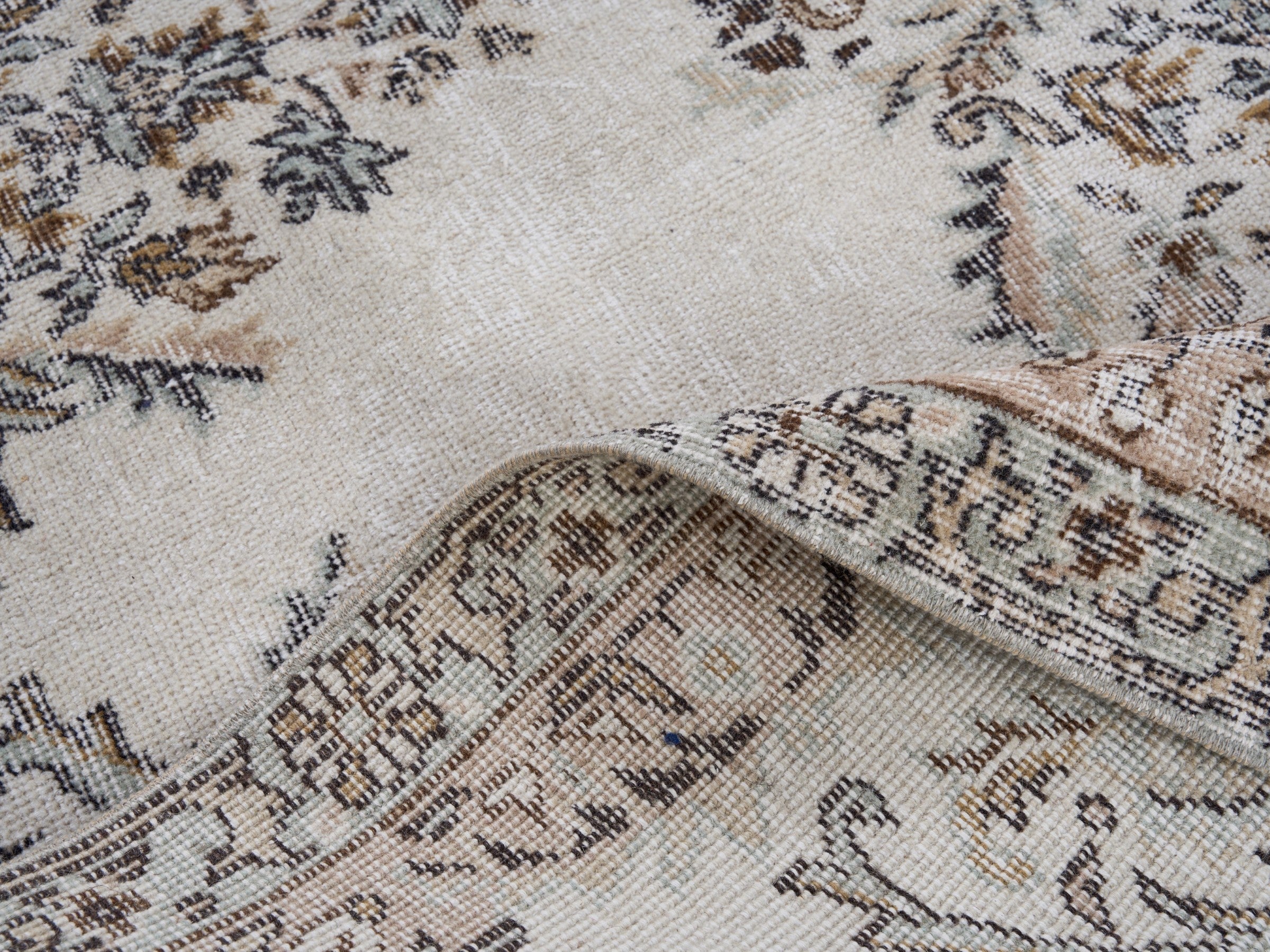 Turkish Isparta area rug in cream and greige, view 9 of 10