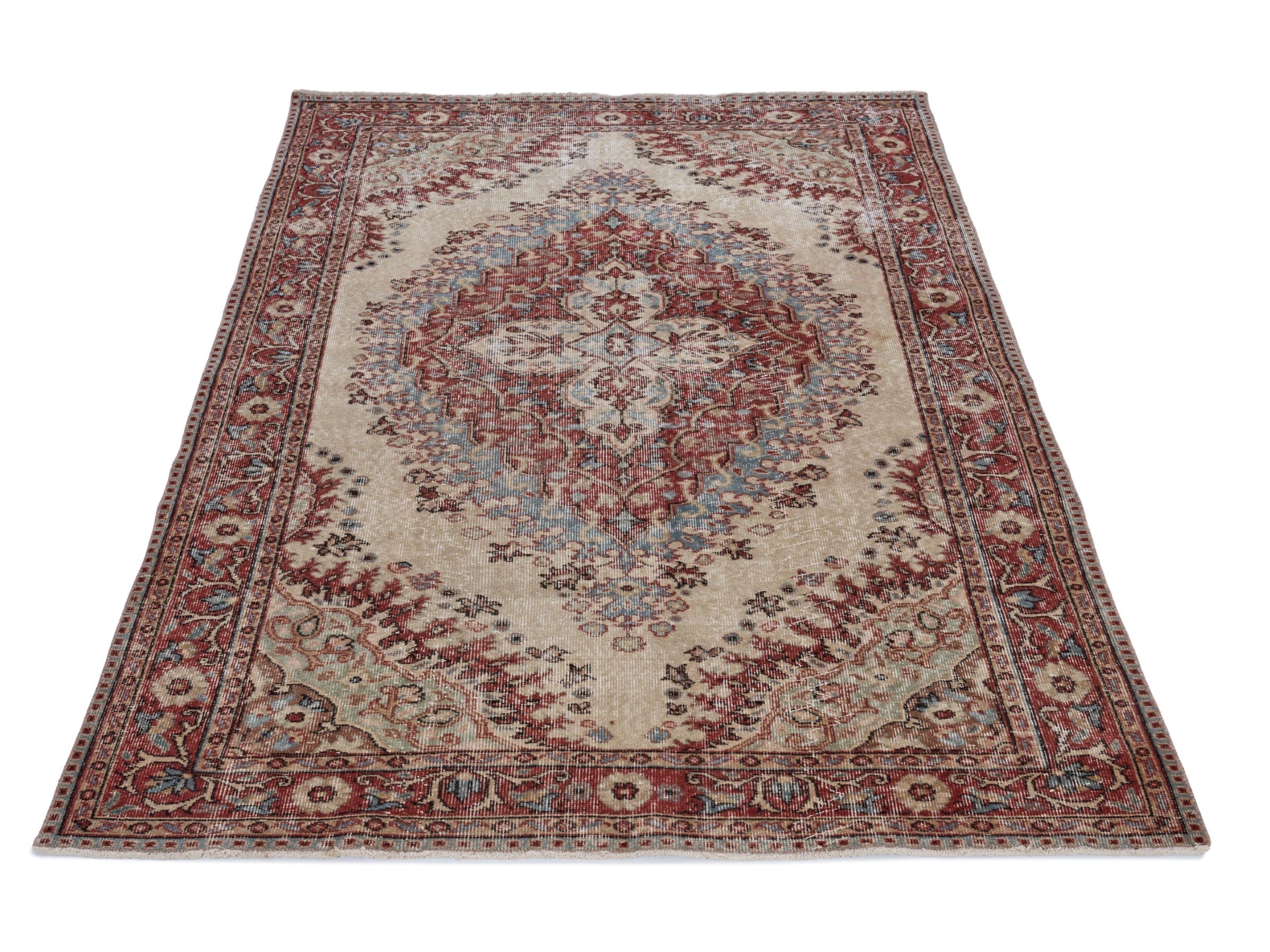 Turkish Isparta area rug in cream and rust, view 2 of 10