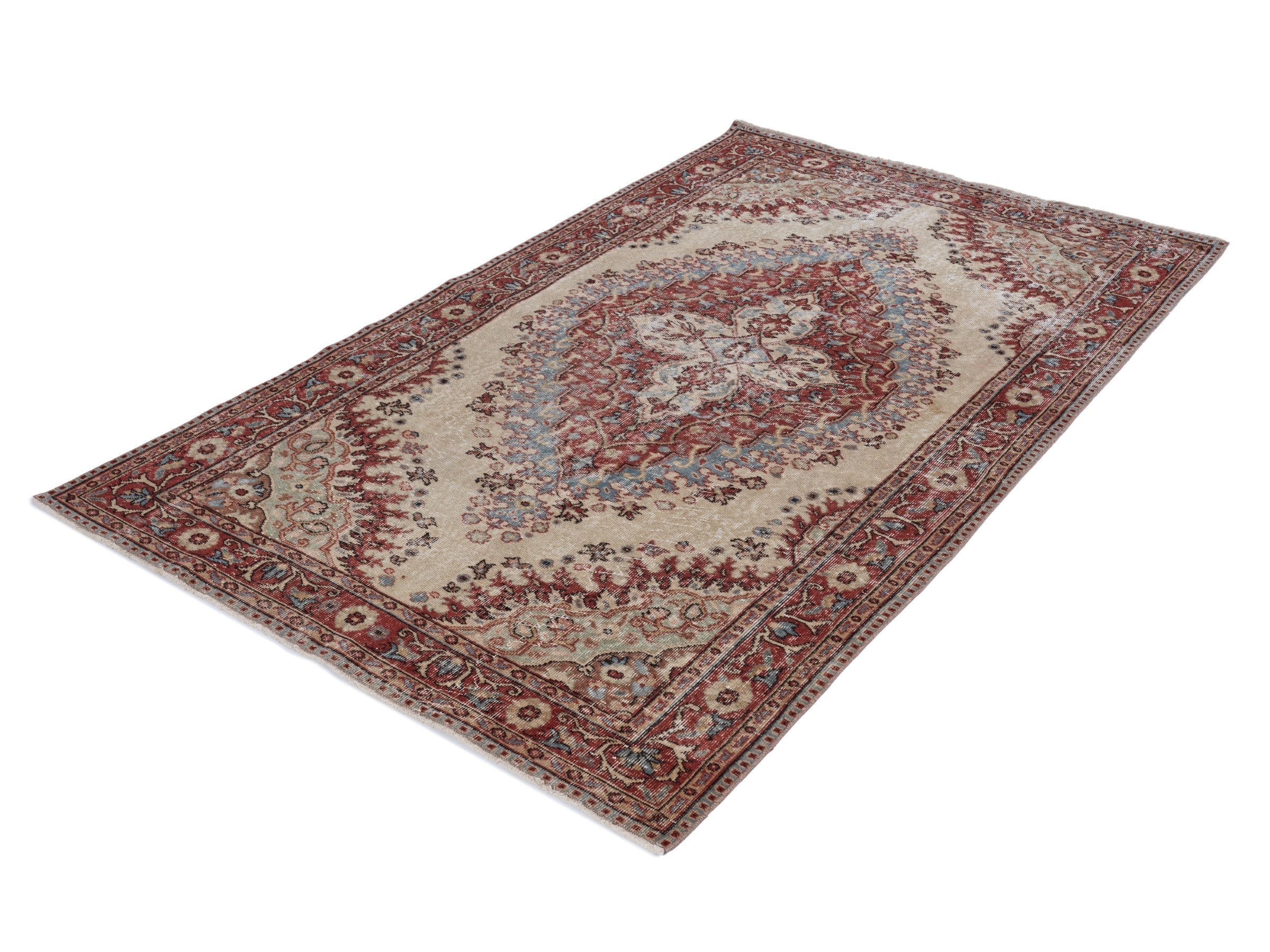 Turkish Isparta area rug in cream and rust, view 3 of 10