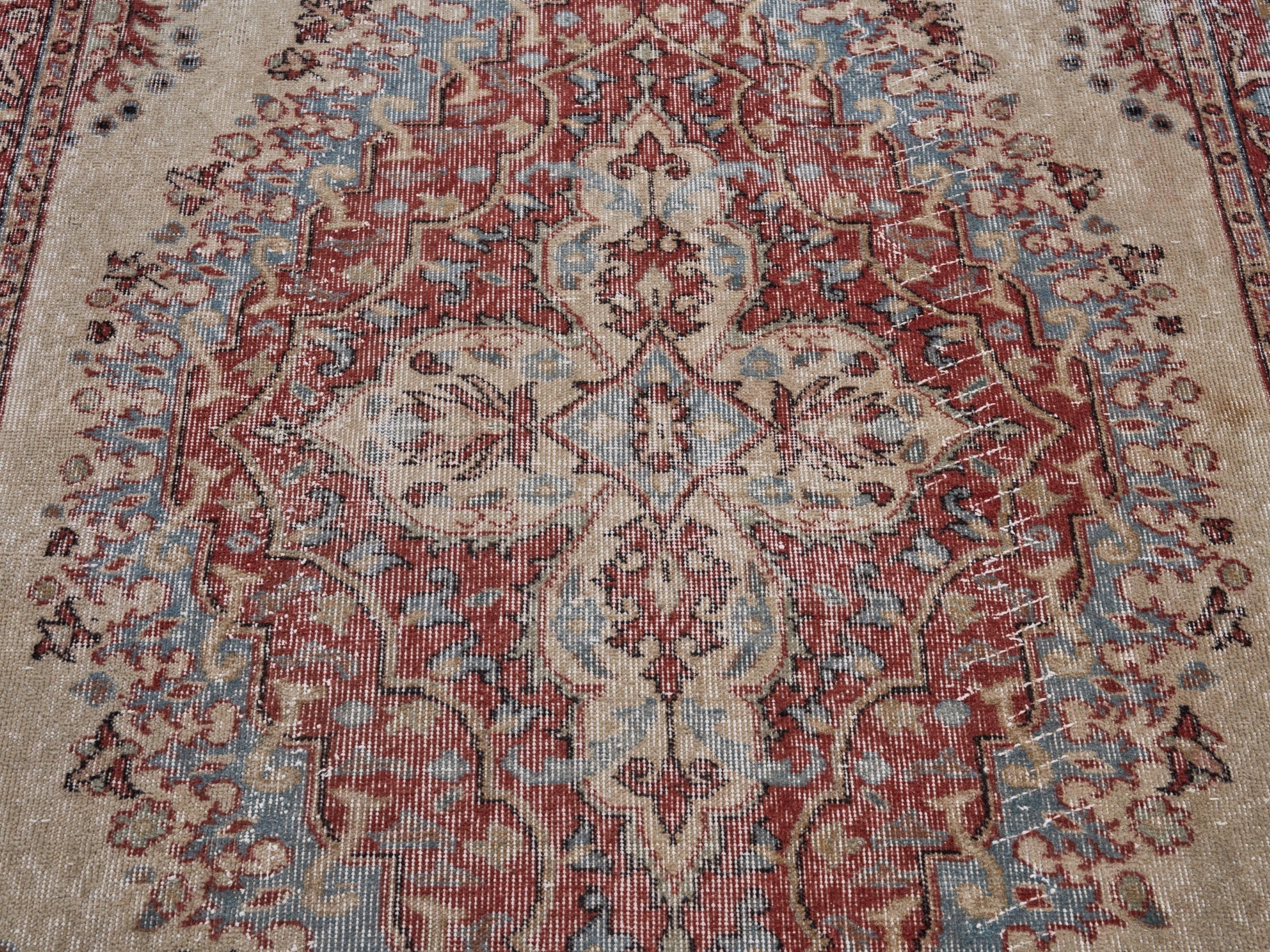 Turkish Isparta area rug in cream and rust, view 4 of 10
