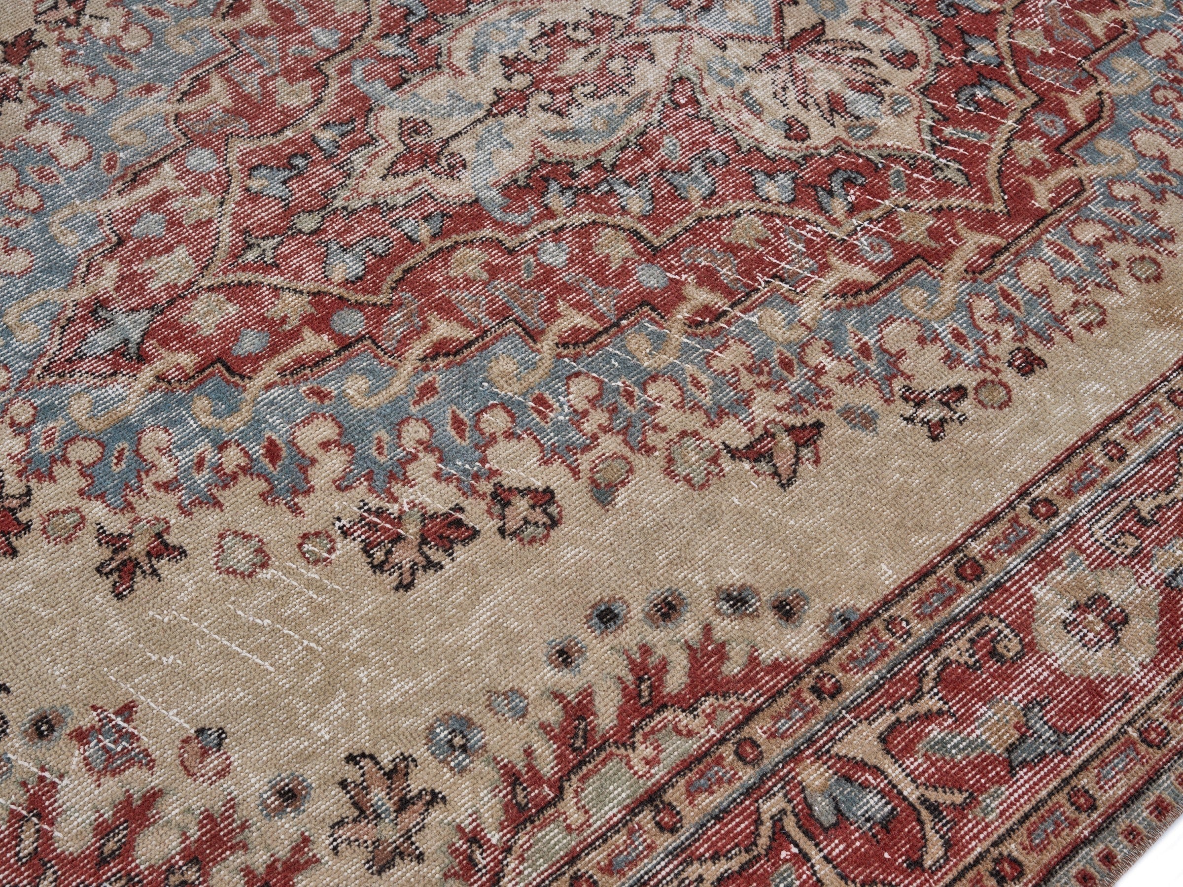 Turkish Isparta area rug in cream and rust, view 5 of 10