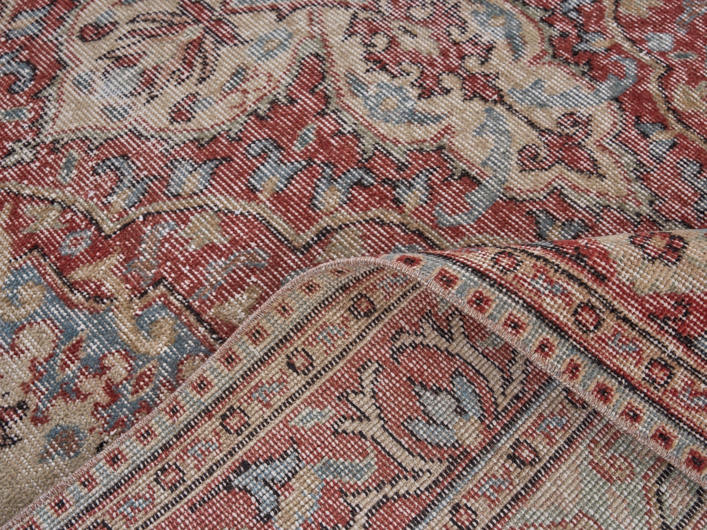 Turkish Isparta area rug in cream and rust, view 9 of 10