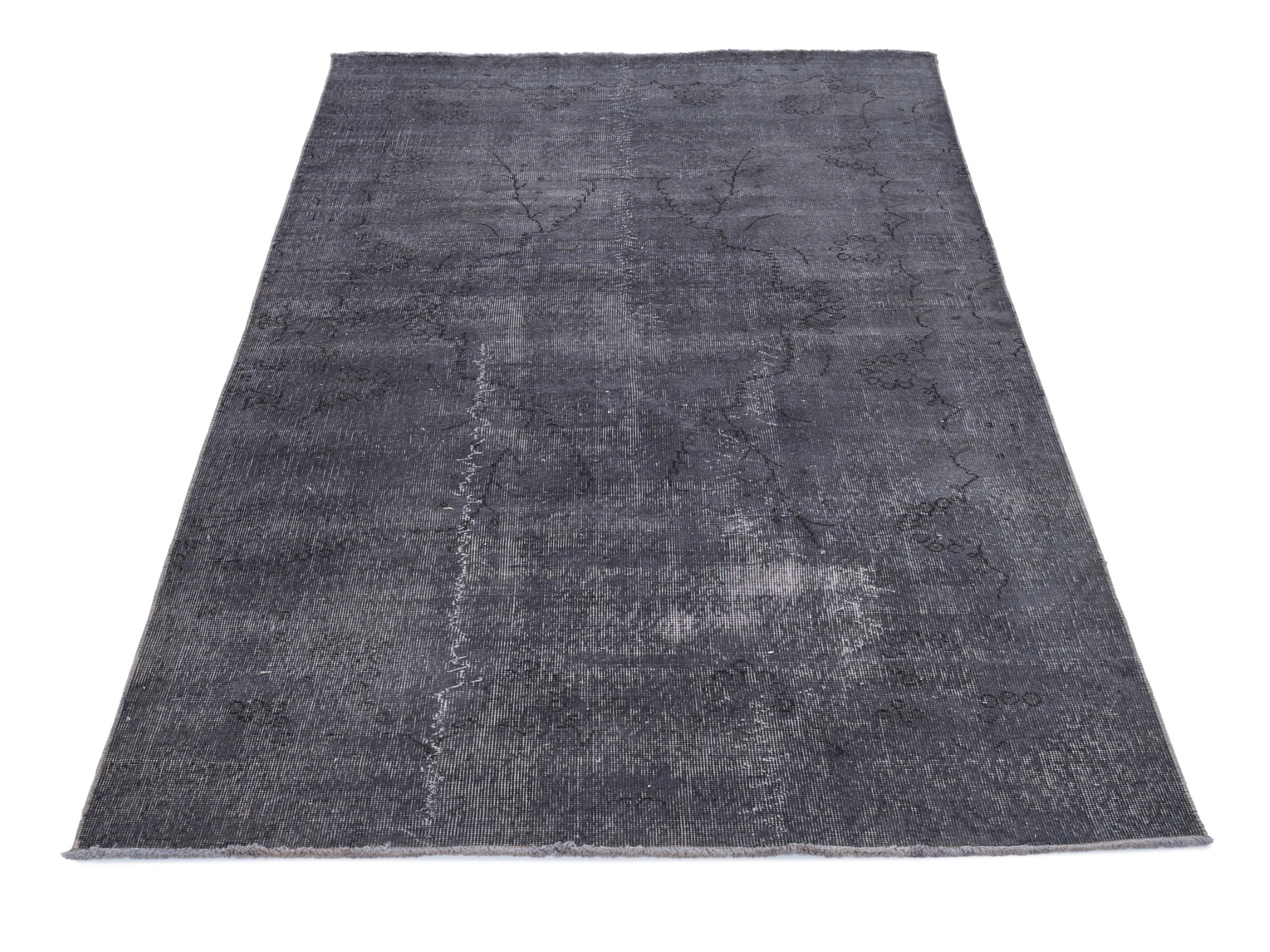 Turkish Isparta area rug in charcoal and mid gray, view 2 of 10
