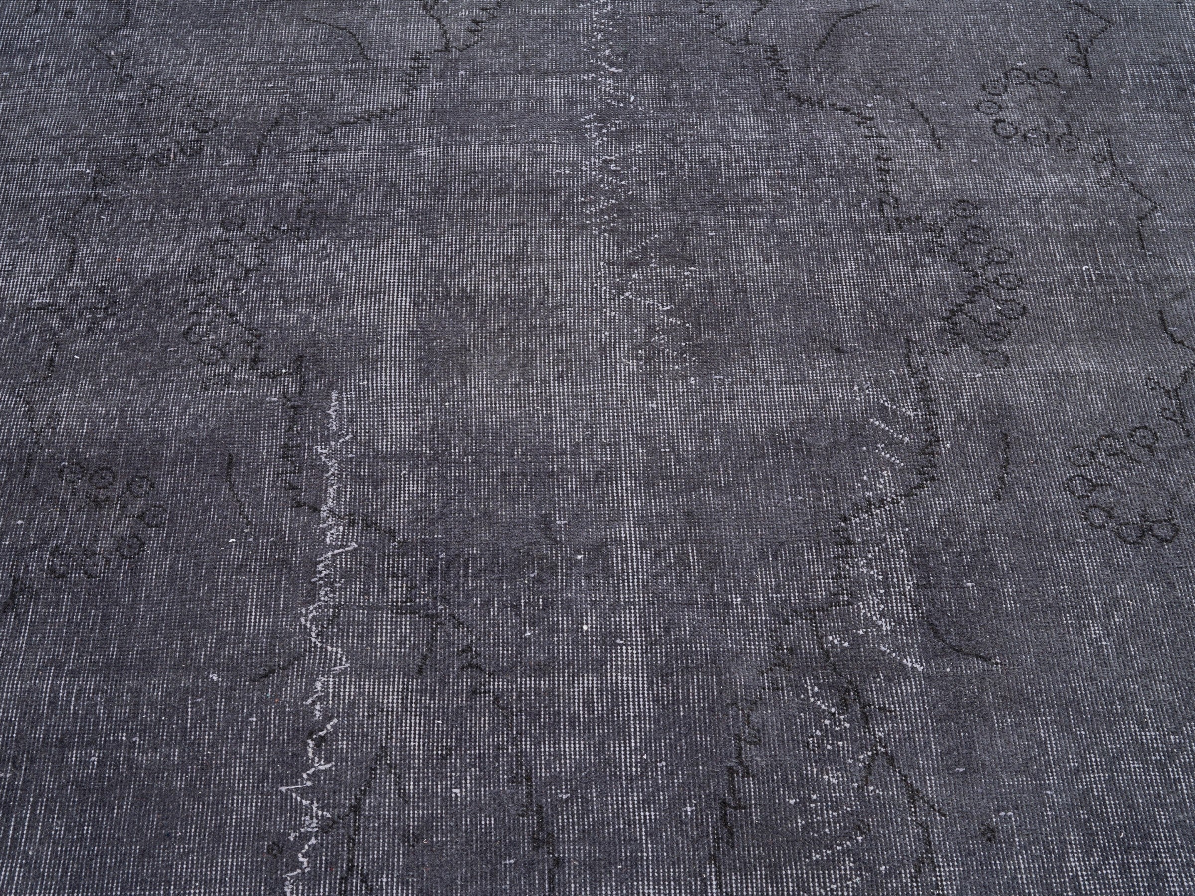 Turkish Isparta area rug in charcoal and mid gray, view 4 of 10