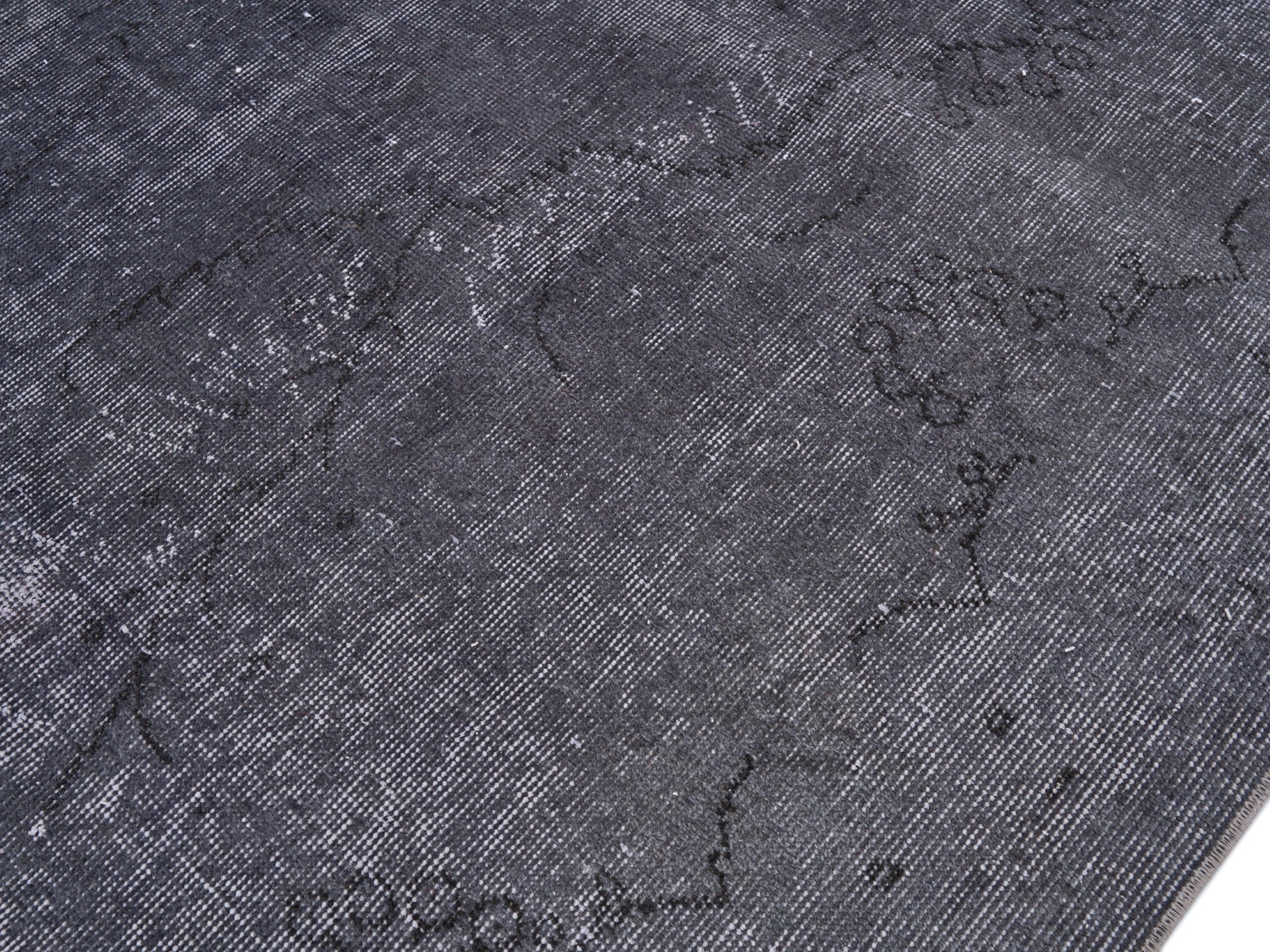 Turkish Isparta area rug in charcoal and mid gray, view 5 of 10