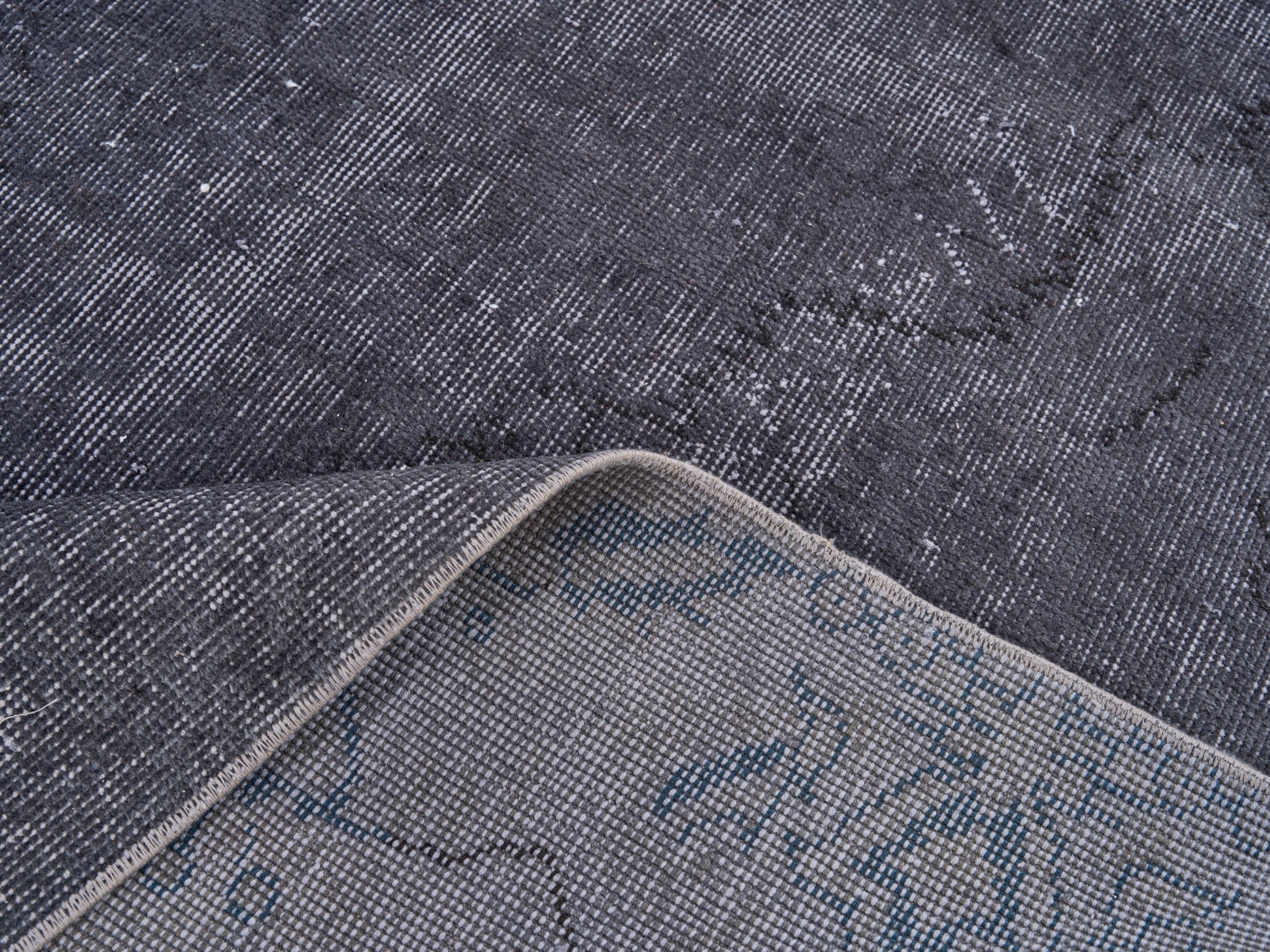 Turkish Isparta area rug in charcoal and mid gray, view 9 of 10