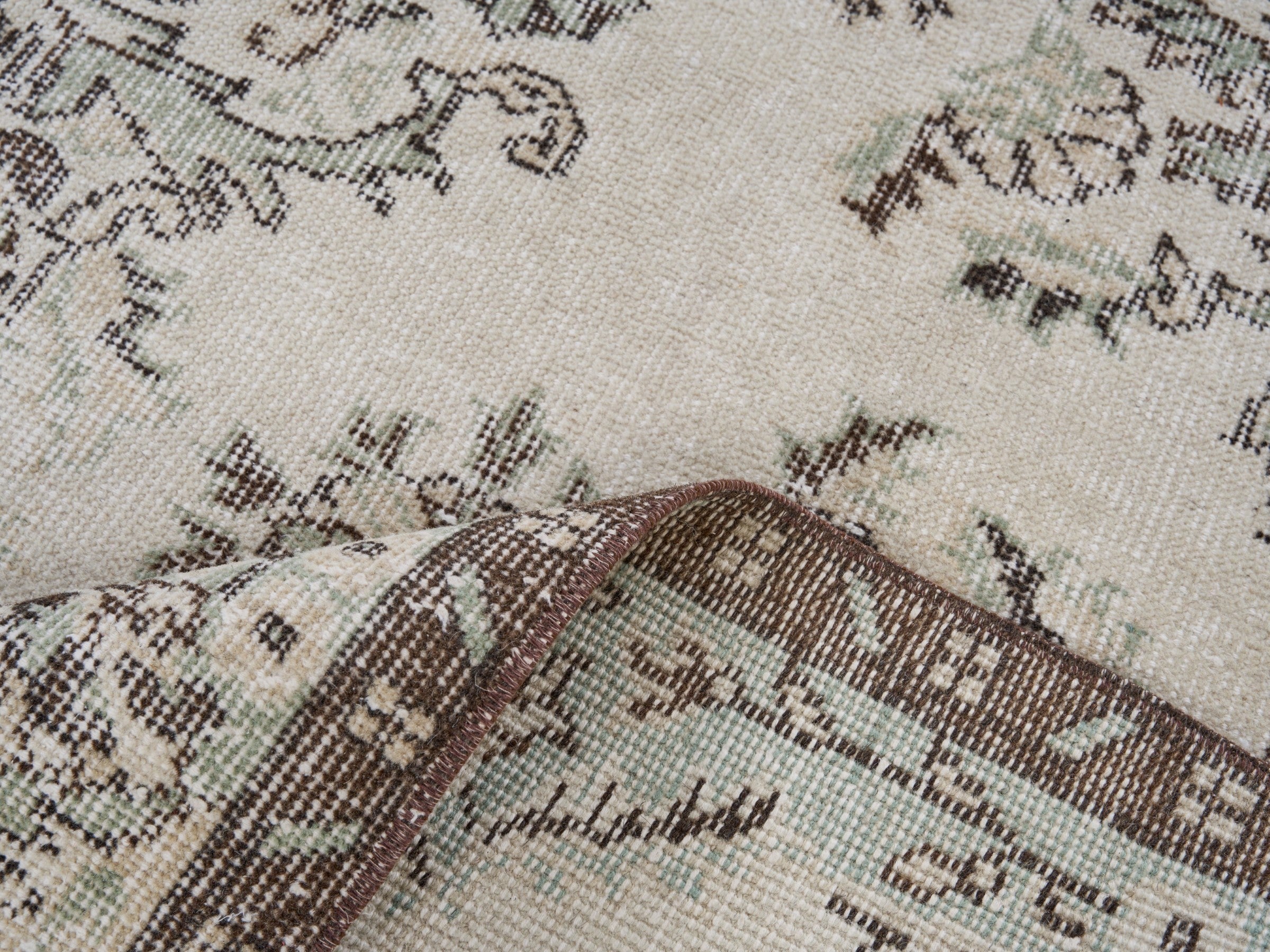 Turkish Isparta area rug in cream and taupe, view 9 of 10