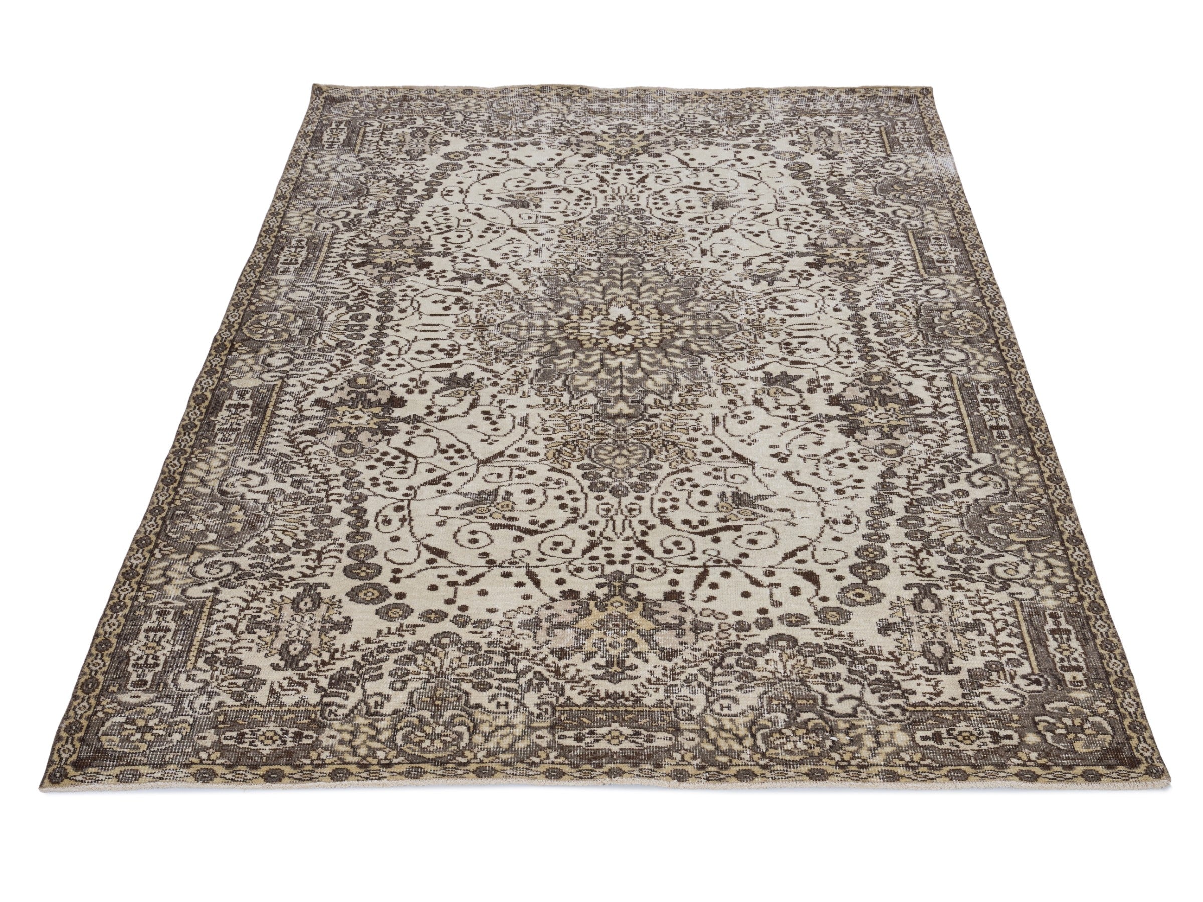 Turkish Isparta area rug in cream and greige, view 2 of 10