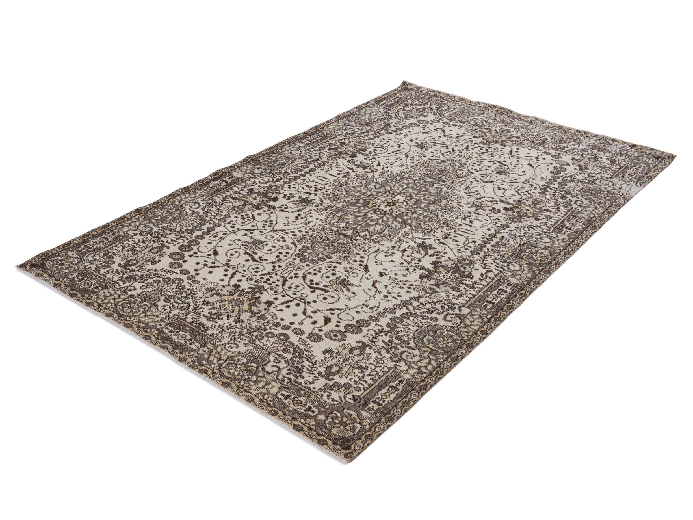 Turkish Isparta area rug in cream and greige, view 3 of 10