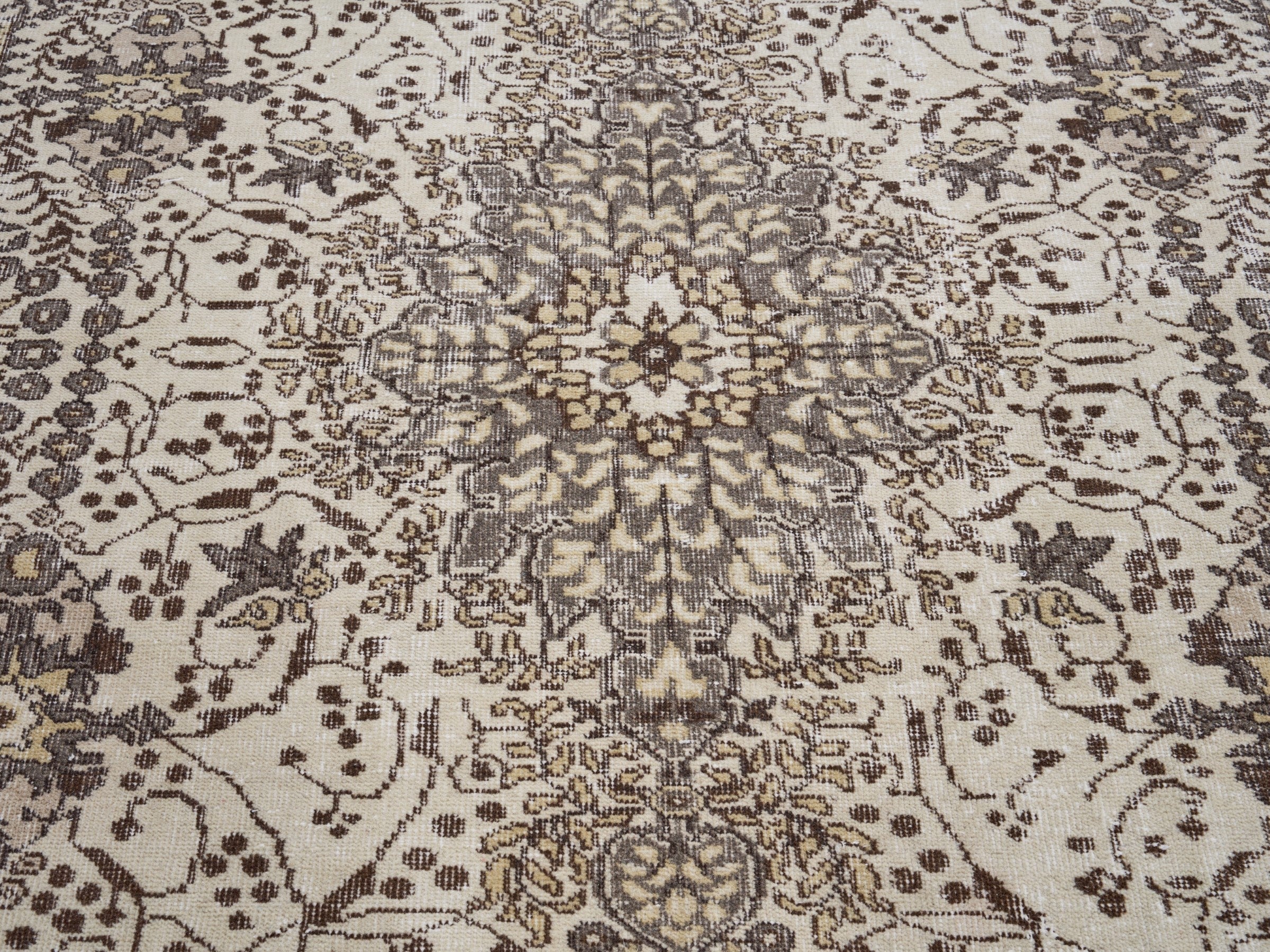 Turkish Isparta area rug in cream and greige, view 4 of 10