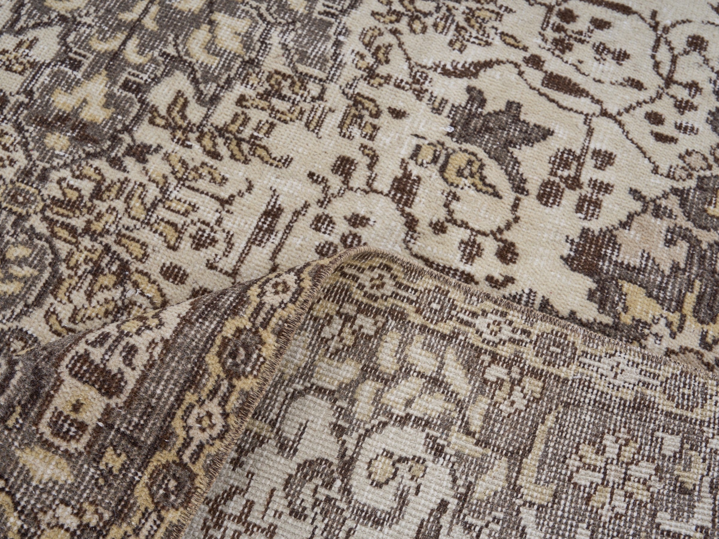 Turkish Isparta area rug in cream and greige, view 9 of 10