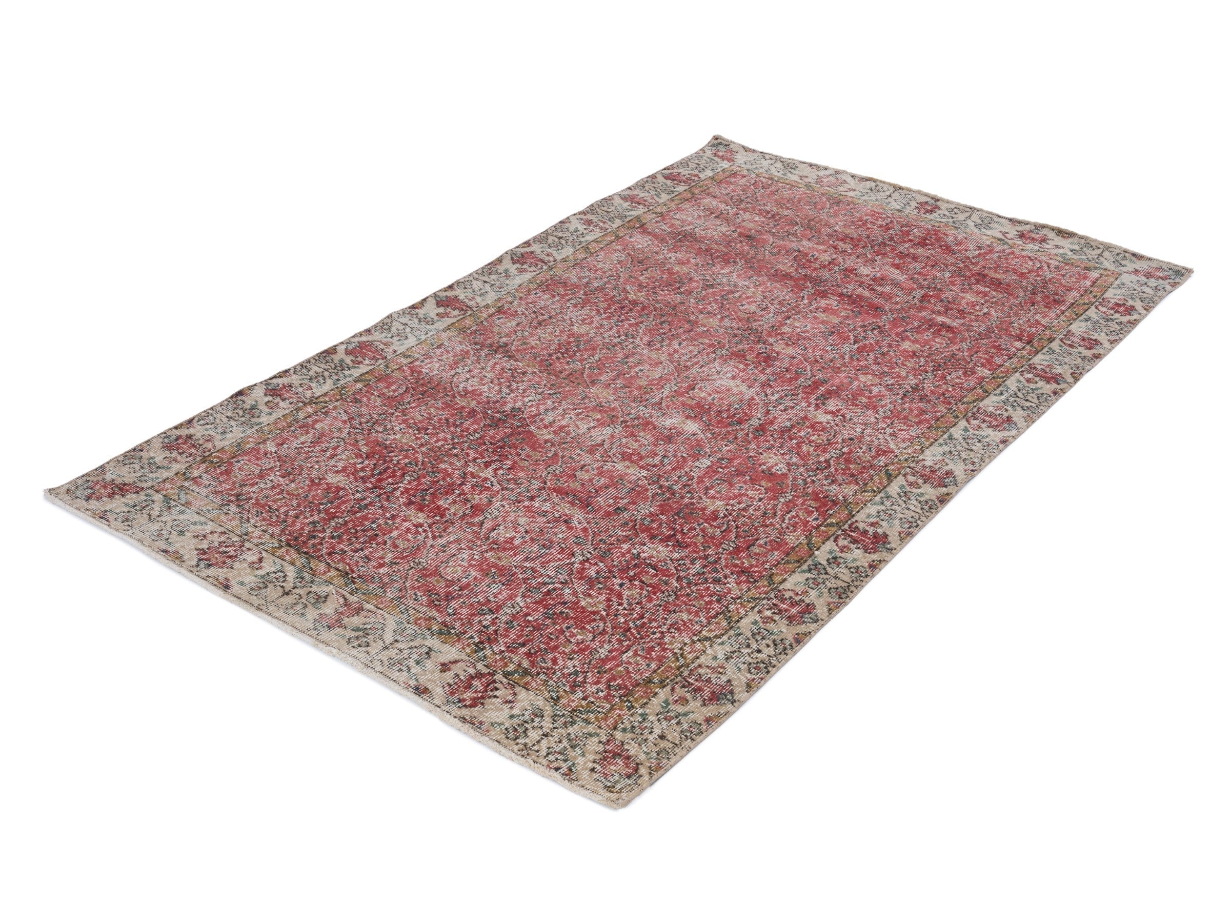 Turkish Isparta area rug in faded red and greige, view 3 of 10