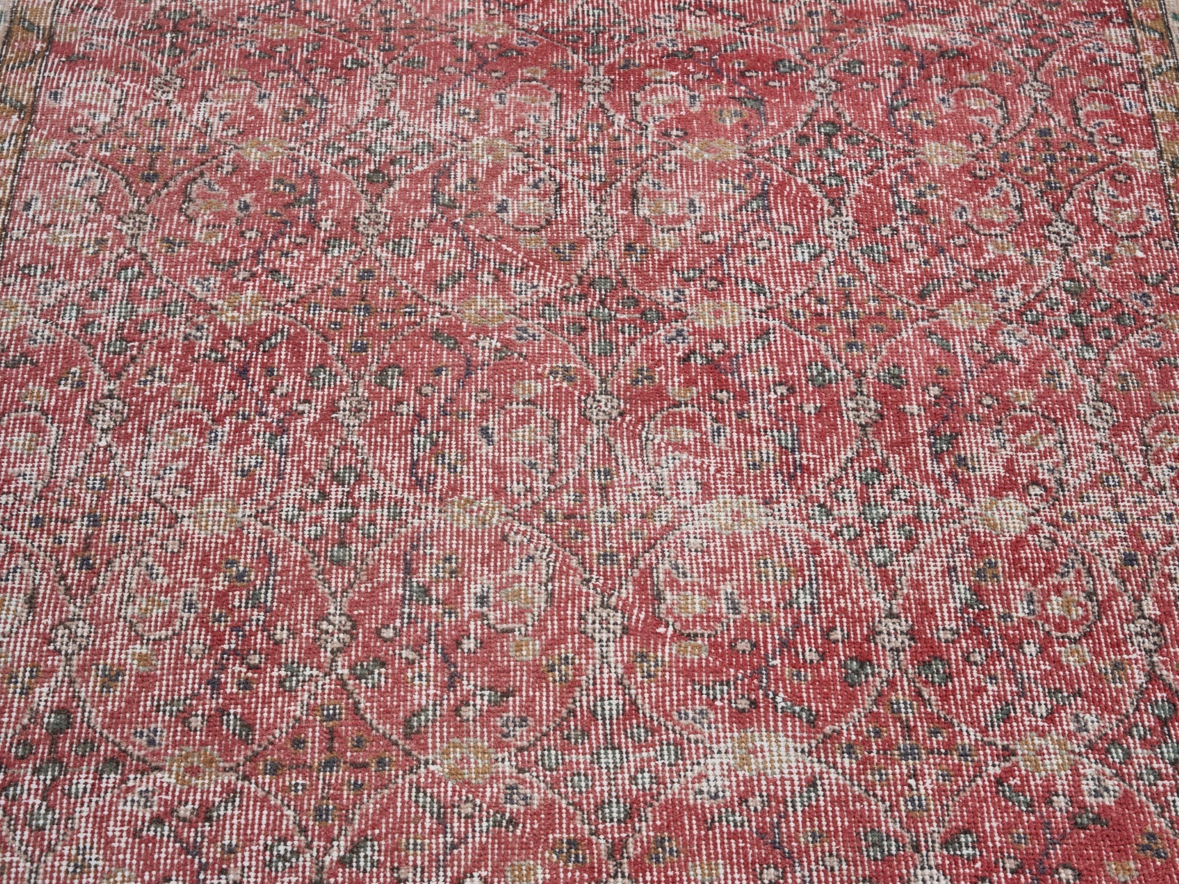 Turkish Isparta area rug in faded red and greige, view 4 of 10