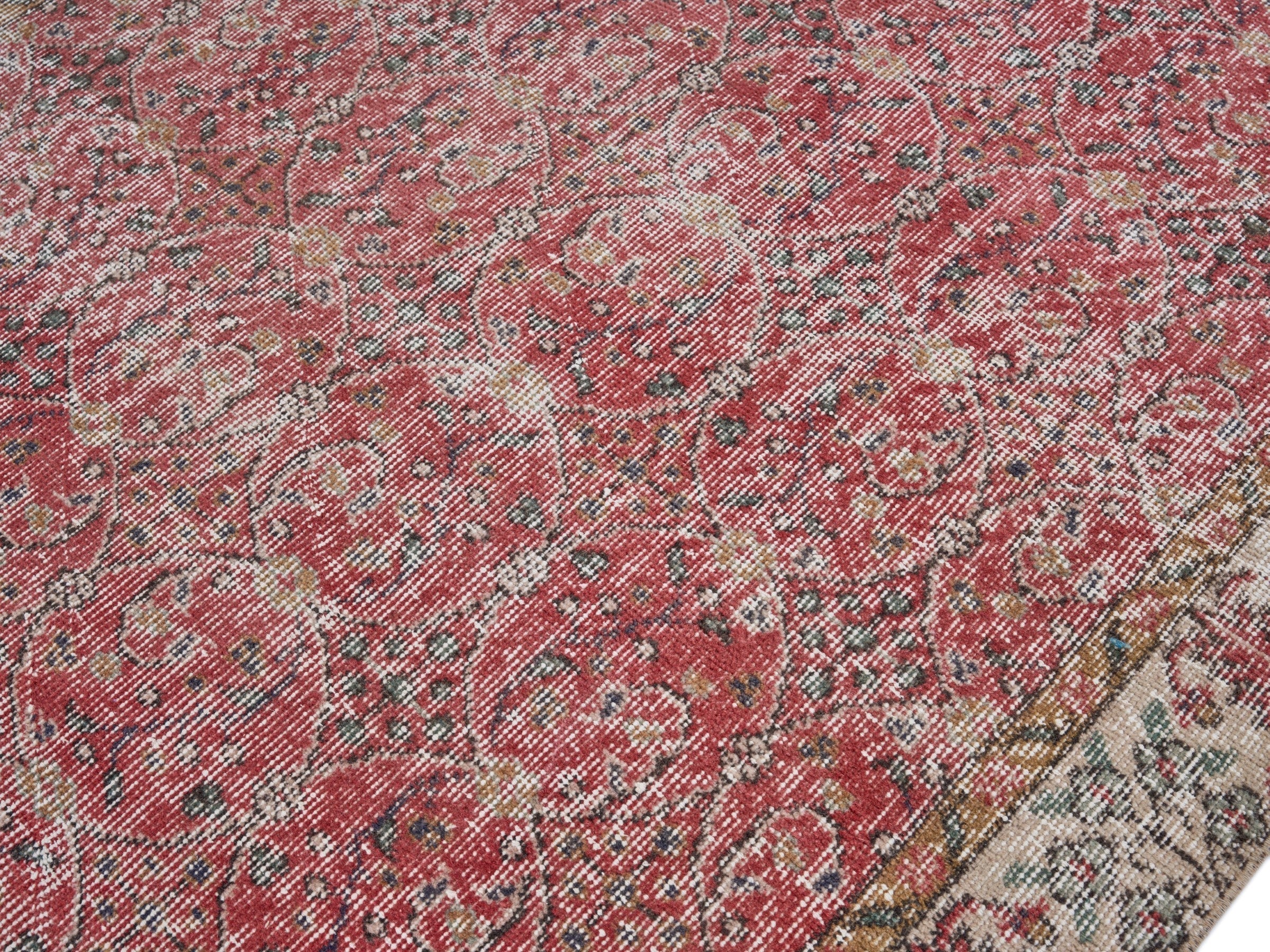 Turkish Isparta area rug in faded red and greige, view 5 of 10