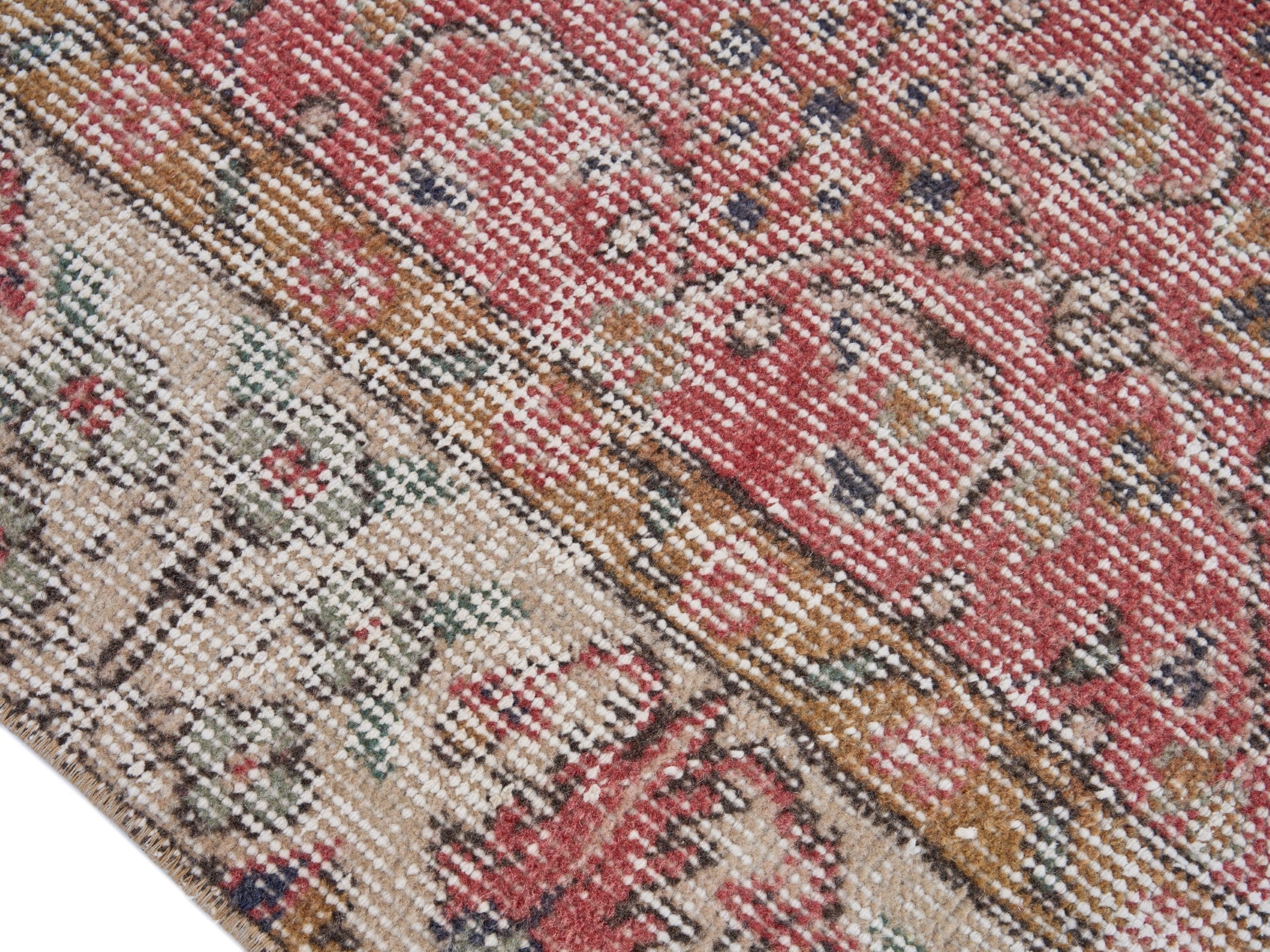 Turkish Isparta area rug in faded red and greige, view 6 of 10