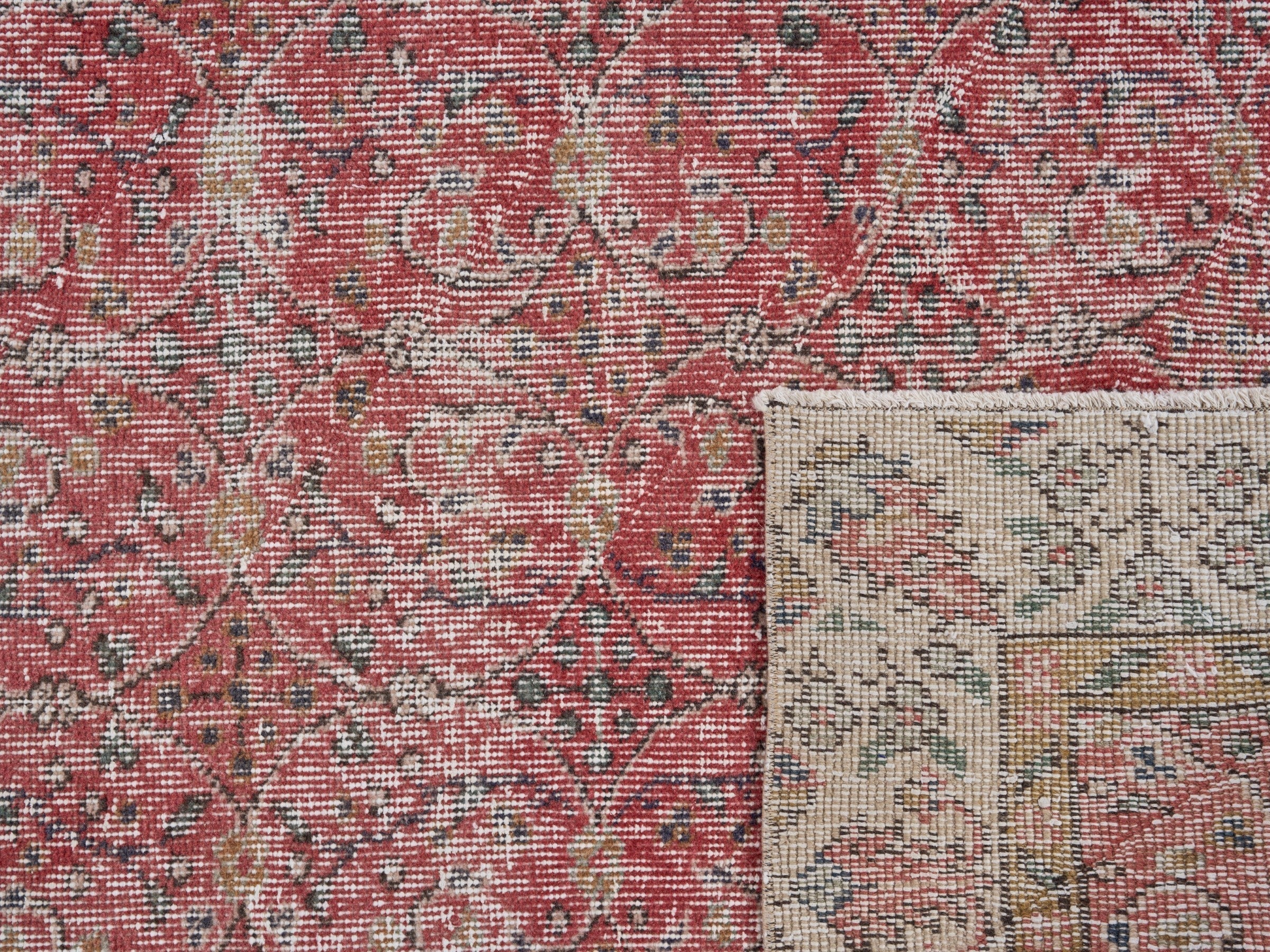 Turkish Isparta area rug in faded red and greige, view 10 of 10