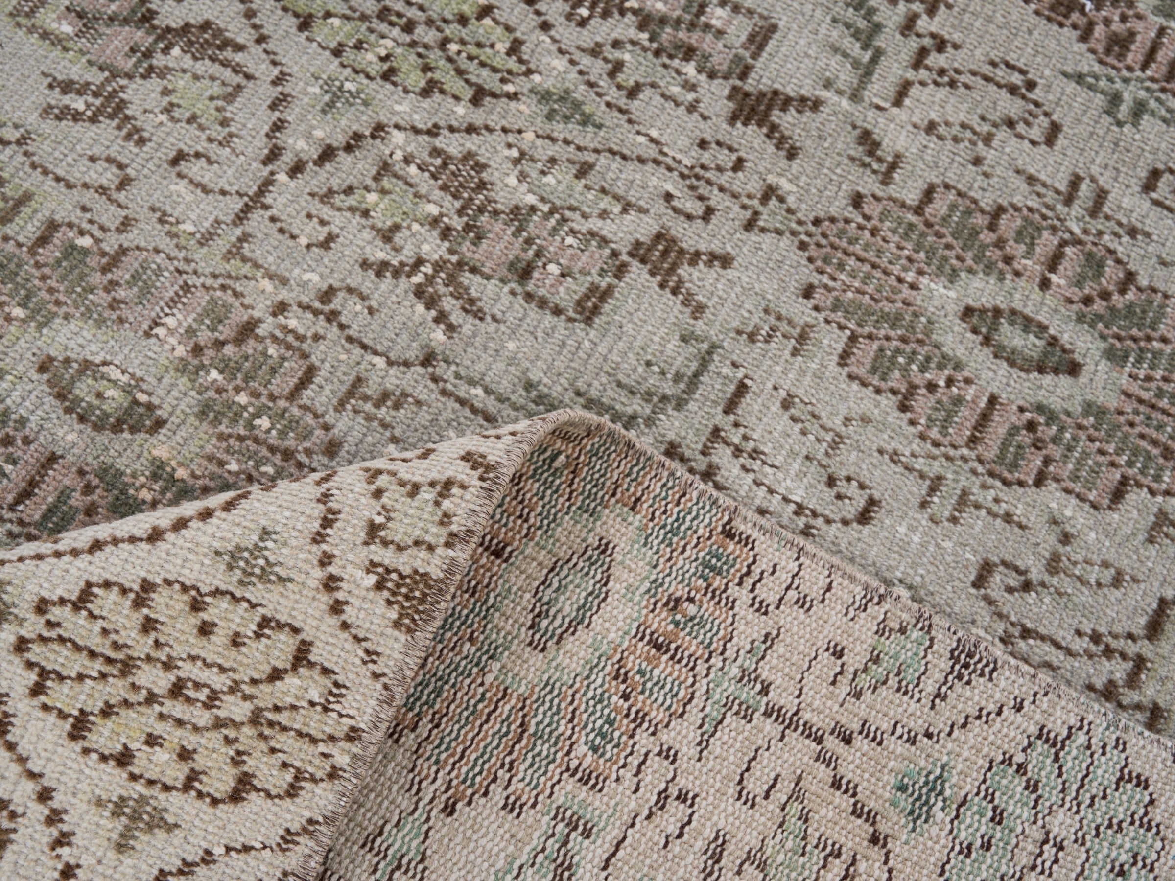 Turkish Manisa area rug in cream and greige, view 9 of 10