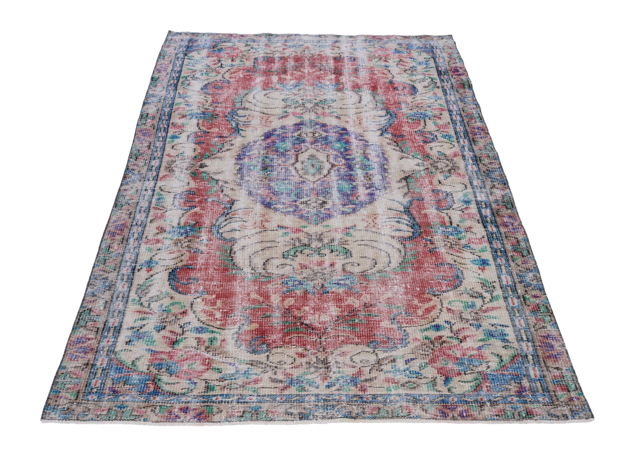 Turkish Manisa area rug in cream and rose, view 2 of 10