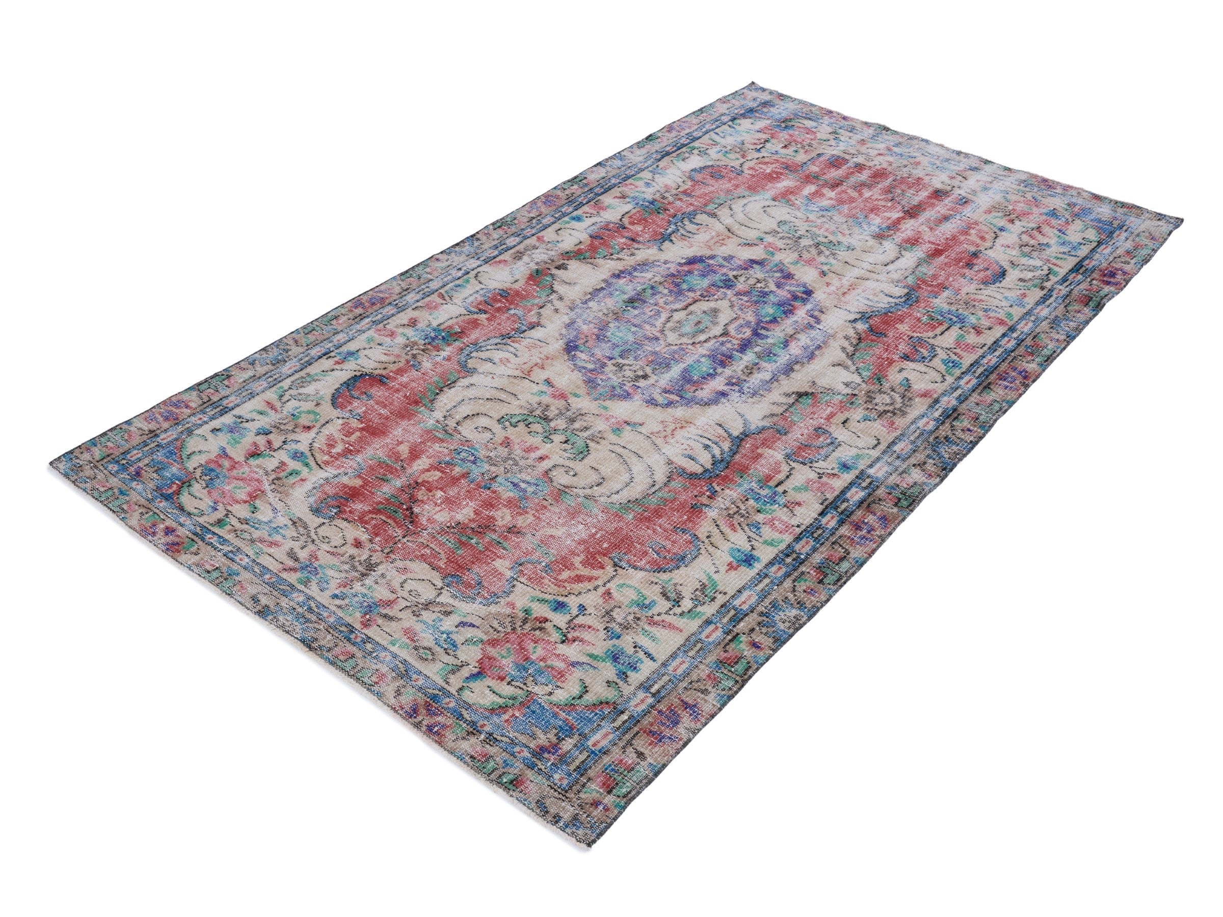 Turkish Manisa area rug in cream and rose, view 3 of 10
