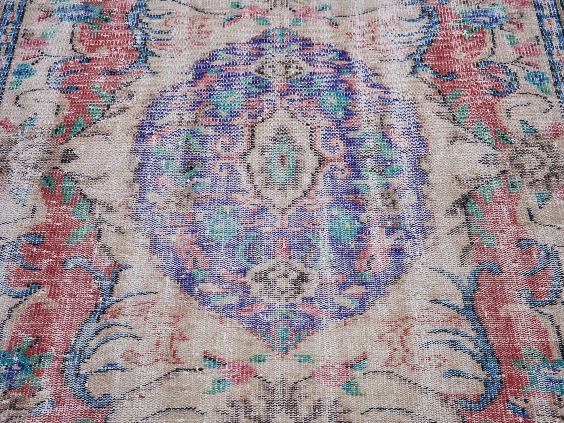 Turkish Manisa area rug in cream and rose, view 4 of 10