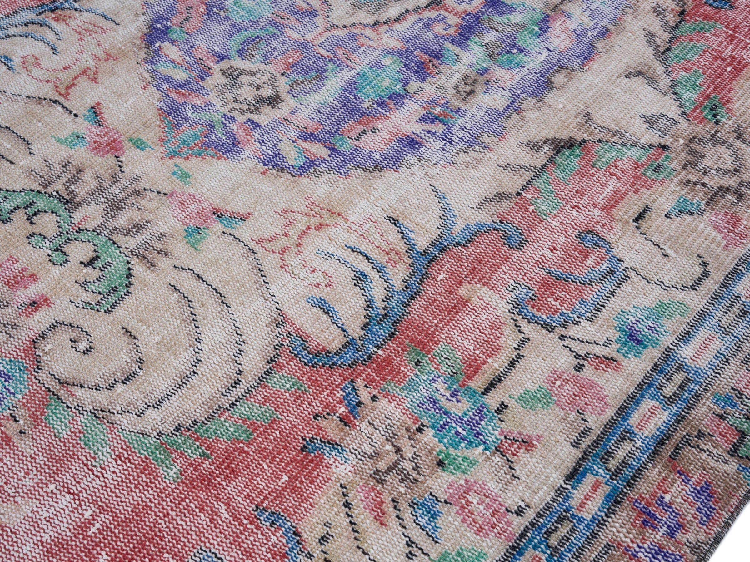 Turkish Manisa area rug in cream and rose, view 5 of 10