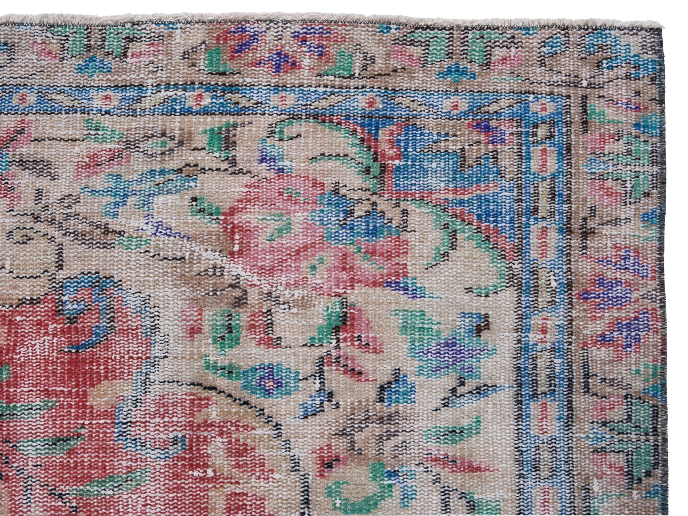 Turkish Manisa area rug in cream and rose, view 8 of 10