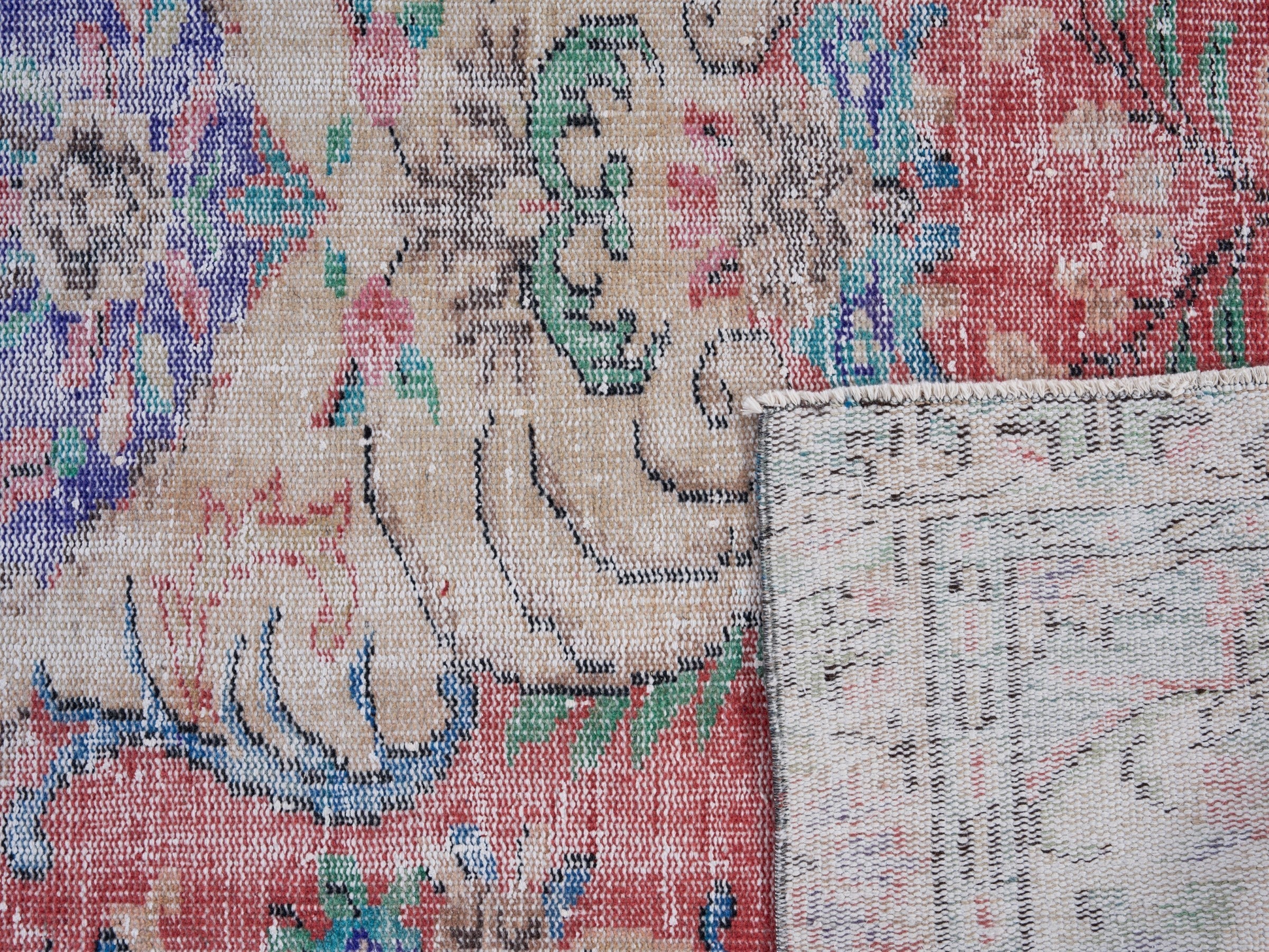 Turkish Manisa area rug in cream and rose, view 10 of 10