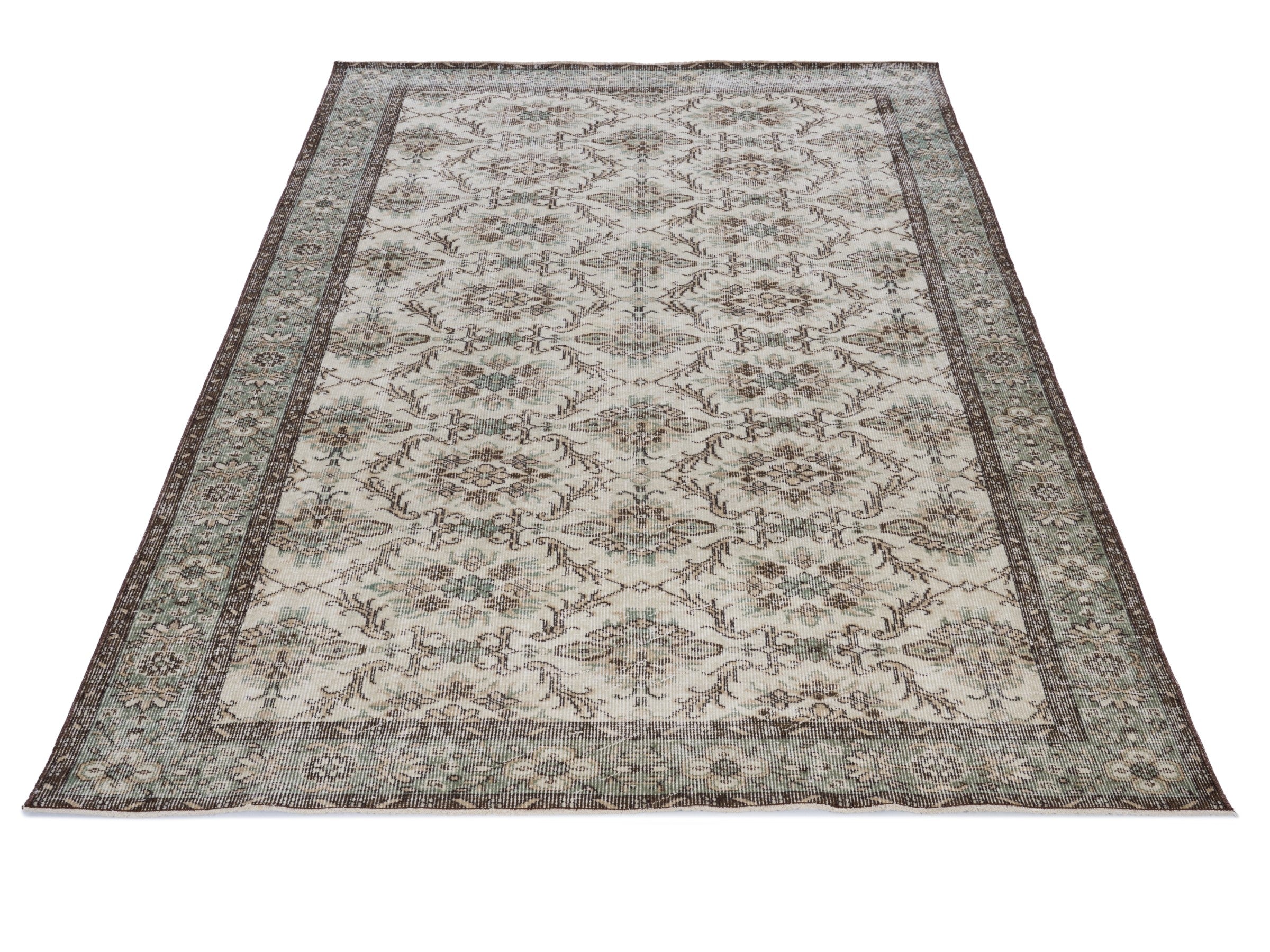 Turkish Isparta area rug in cream and greige, view 2 of 10