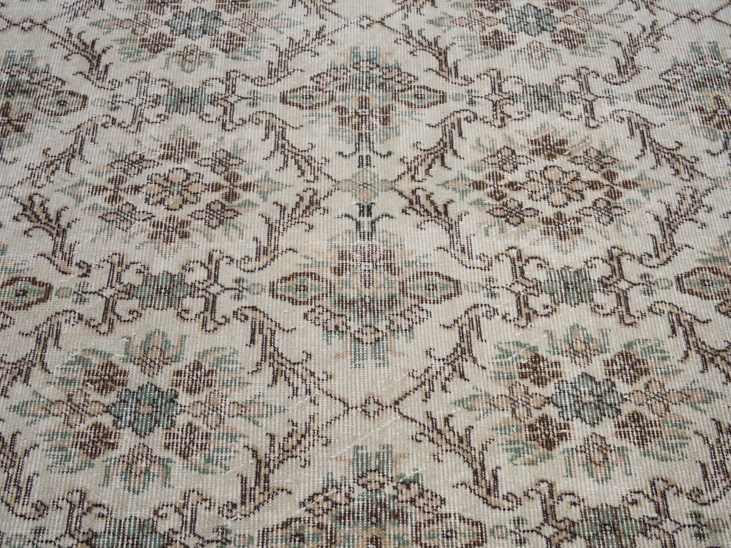 Turkish Isparta area rug in cream and greige, view 4 of 10