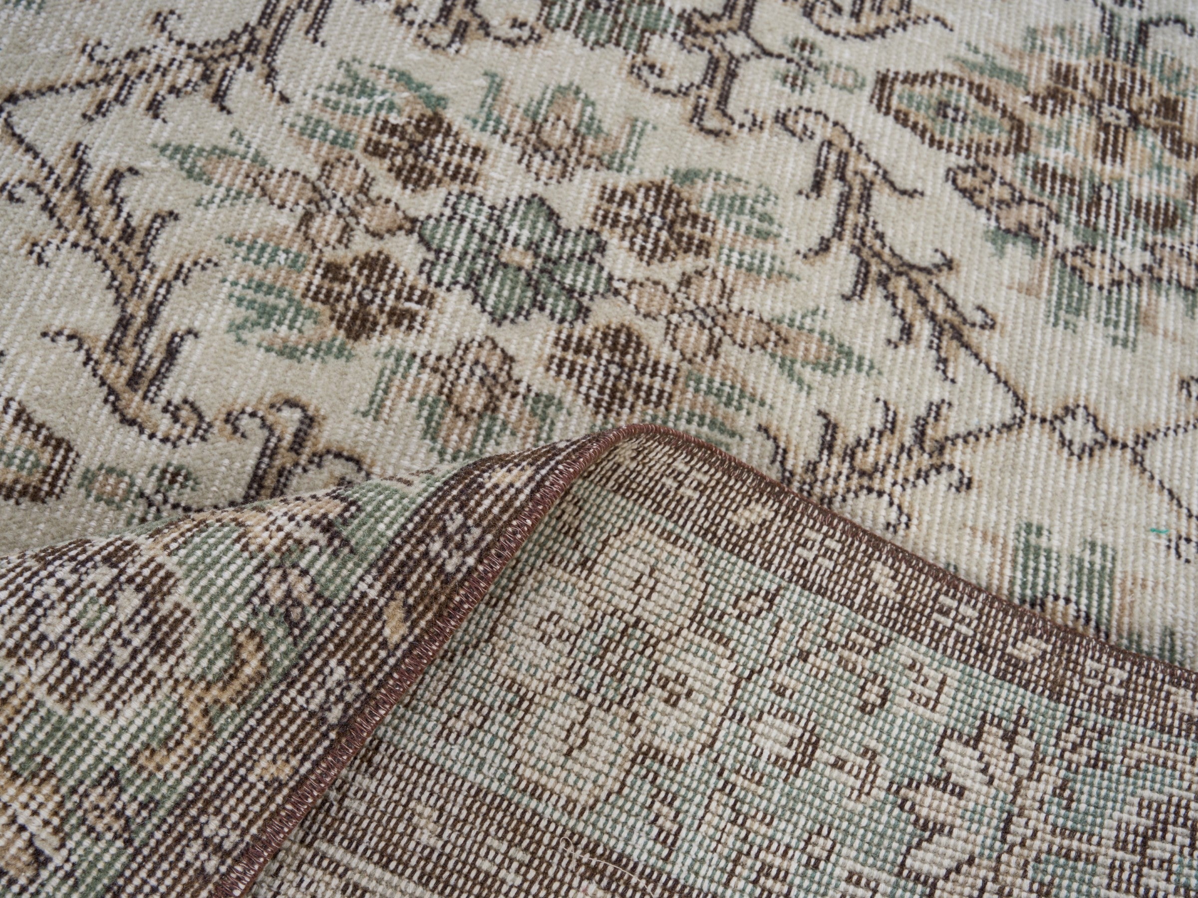 Turkish Isparta area rug in cream and greige, view 9 of 10