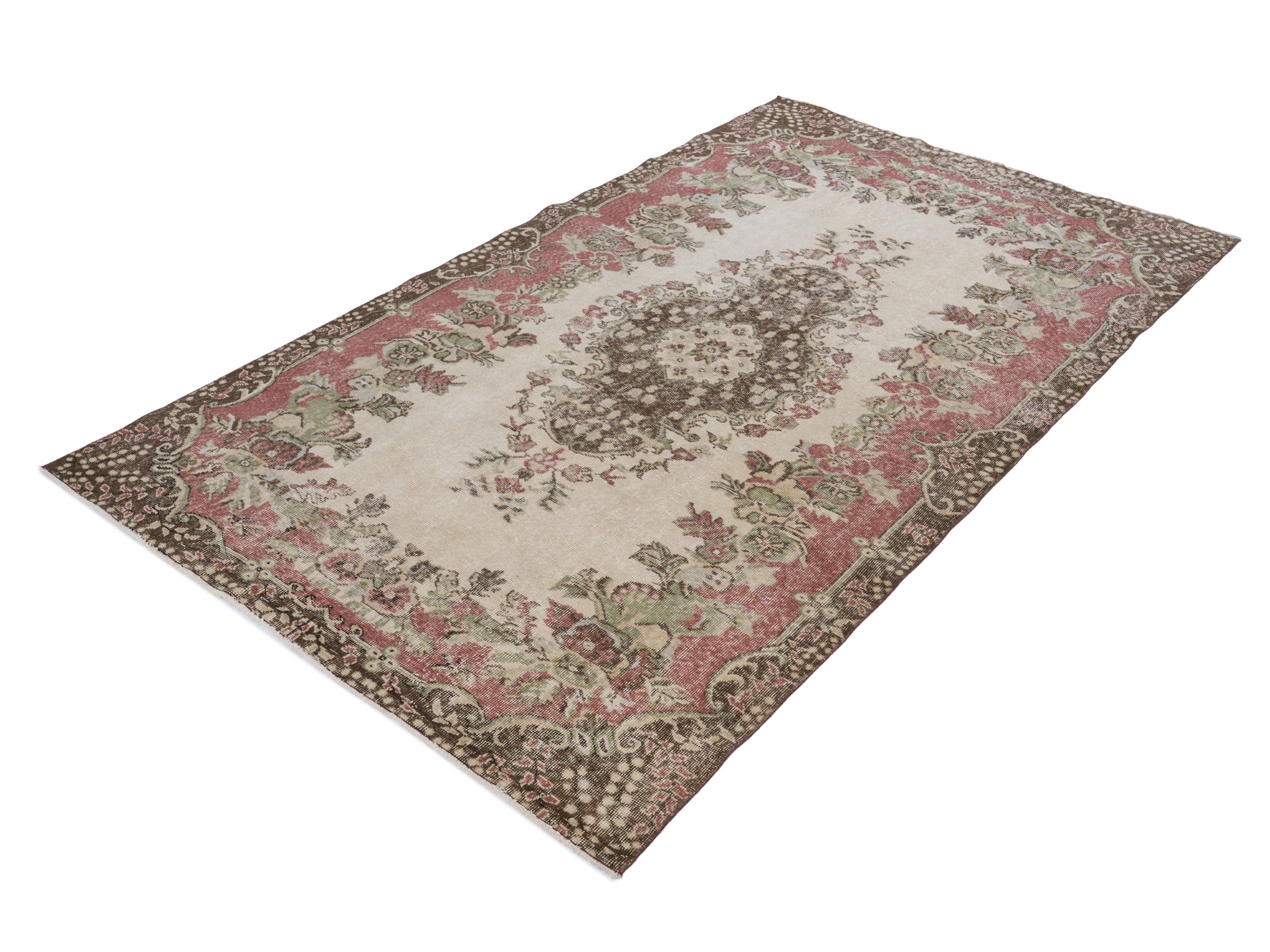 Turkish Isparta area rug in cream and rose, view 3 of 10