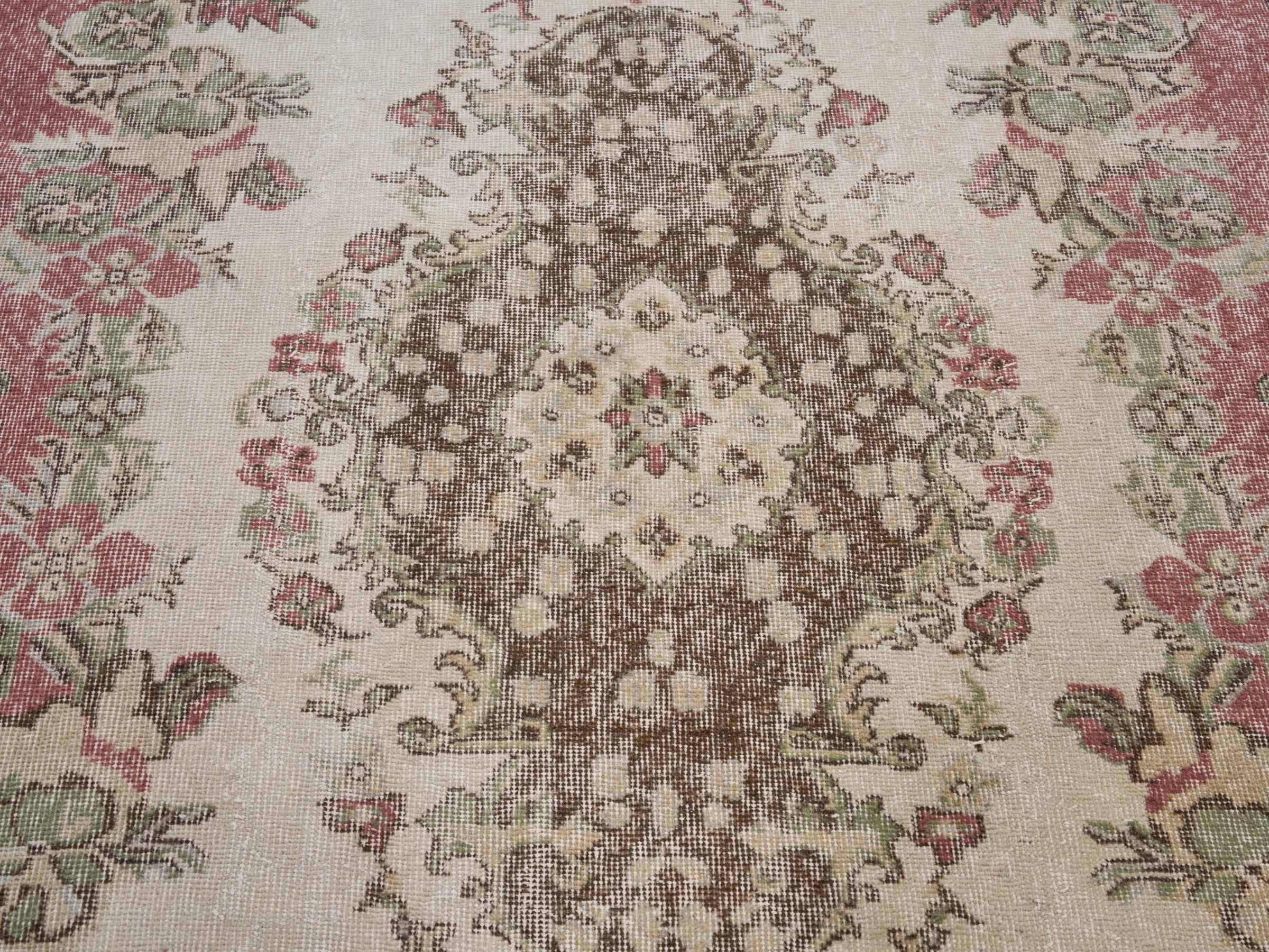 Turkish Isparta area rug in cream and rose, view 4 of 10