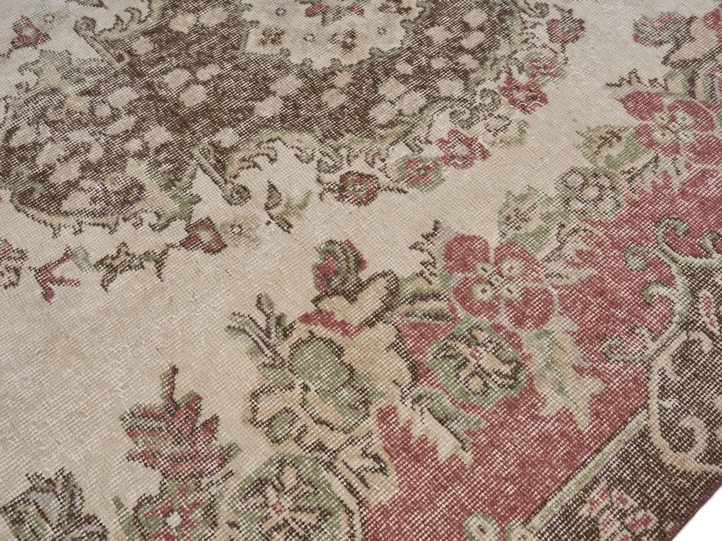 Turkish Isparta area rug in cream and rose, view 5 of 10