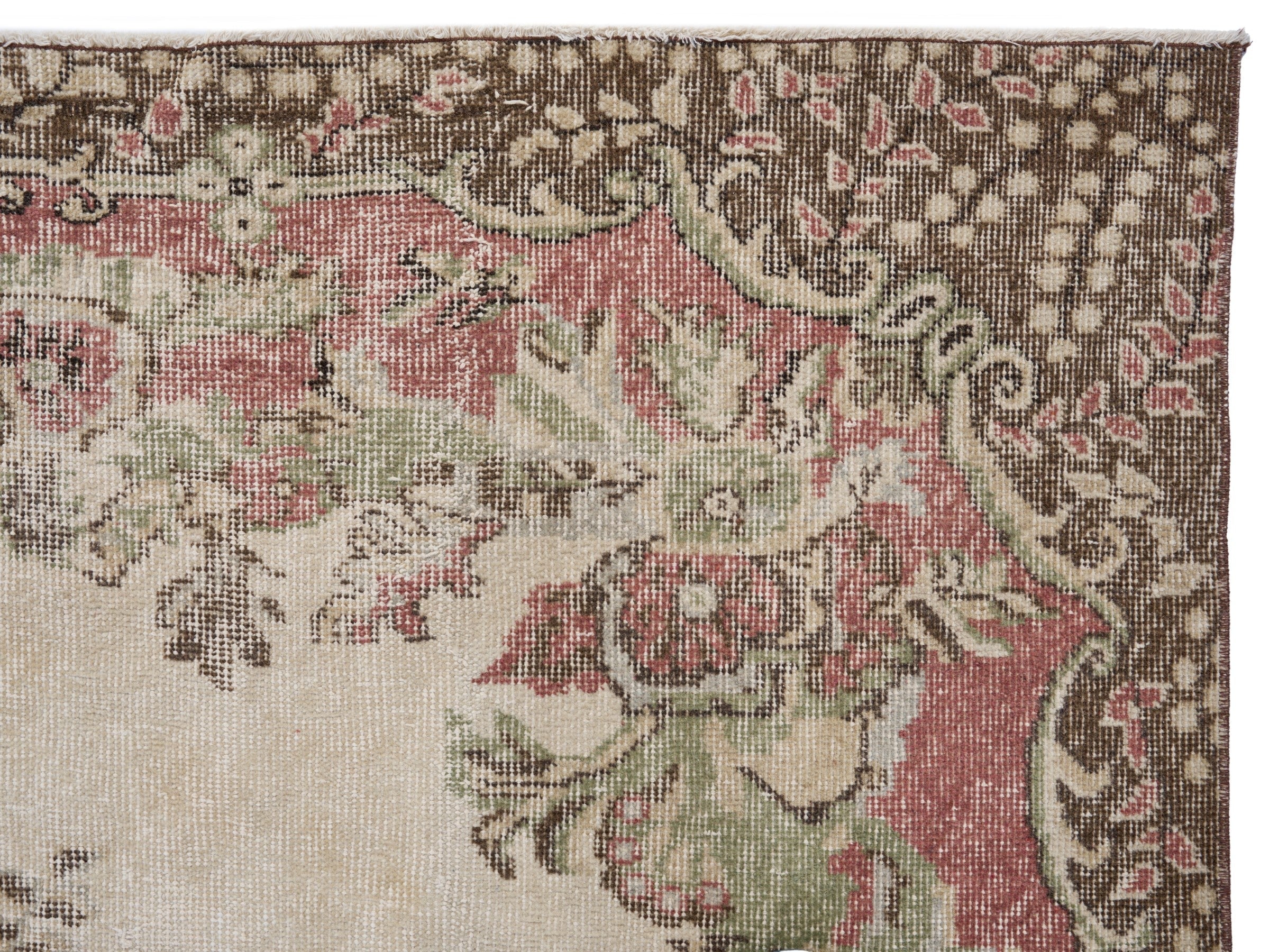 Turkish Isparta area rug in cream and rose, view 8 of 10