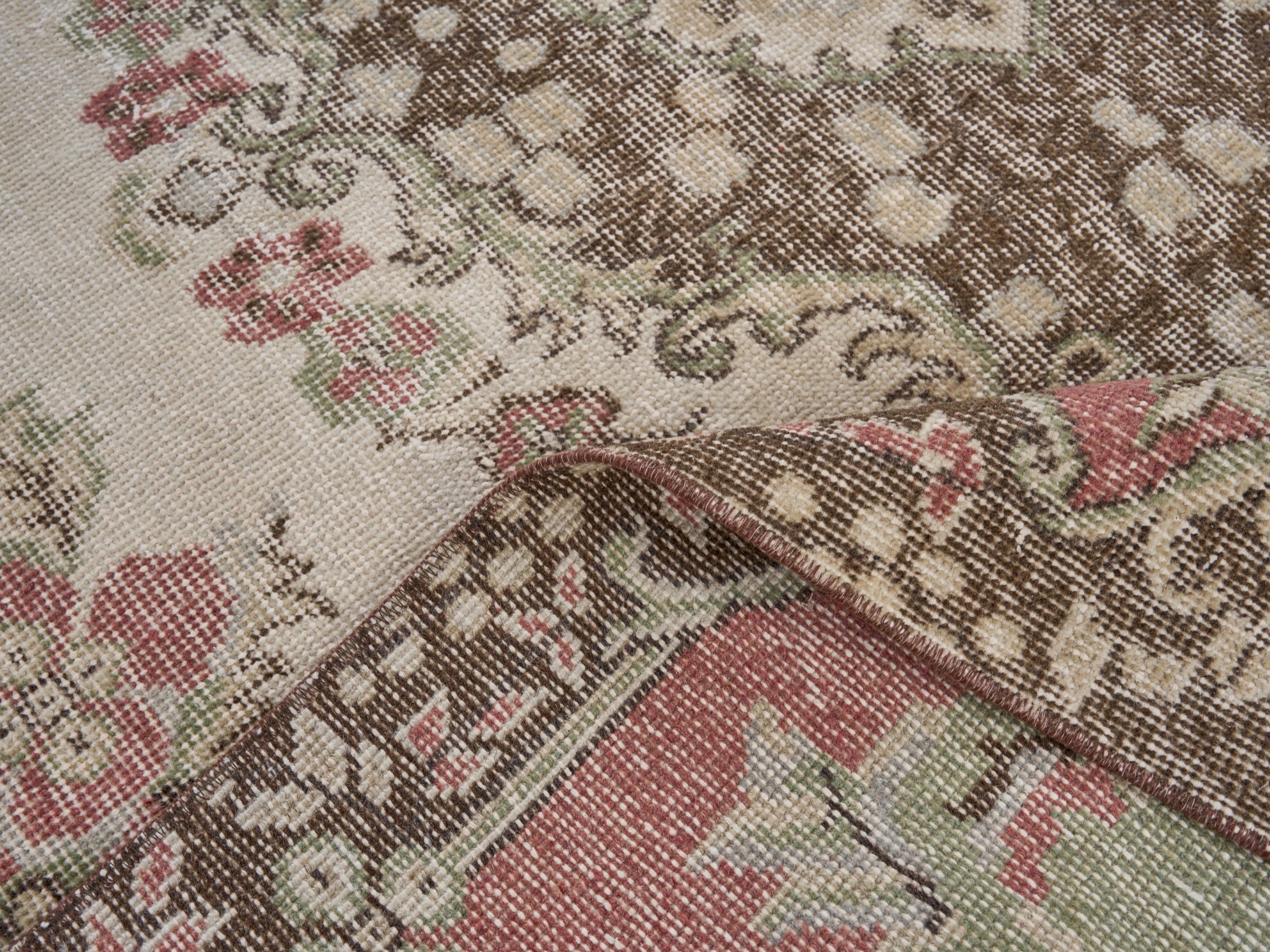 Turkish Isparta area rug in cream and rose, view 9 of 10