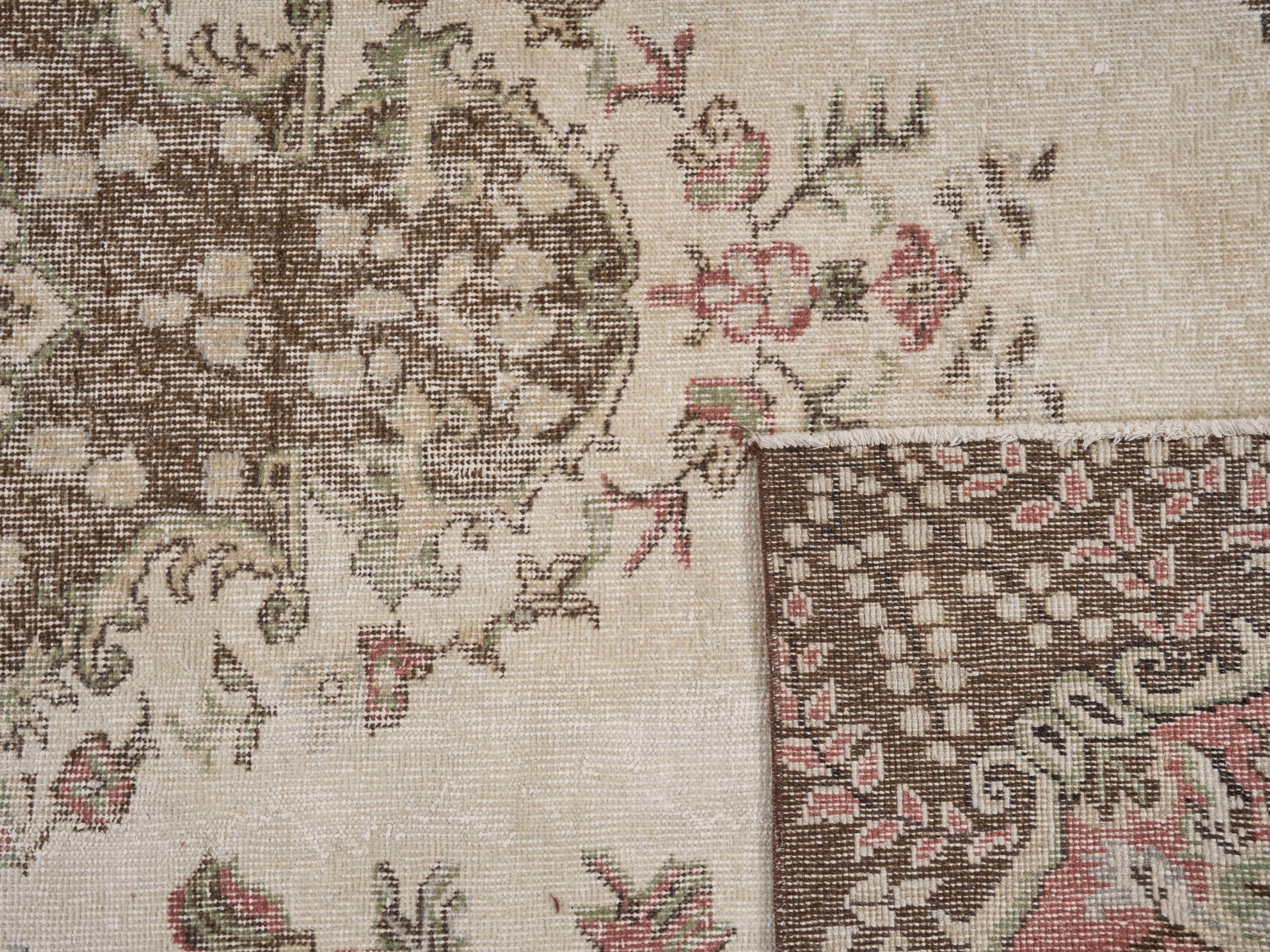 Turkish Isparta area rug in cream and rose, view 10 of 10