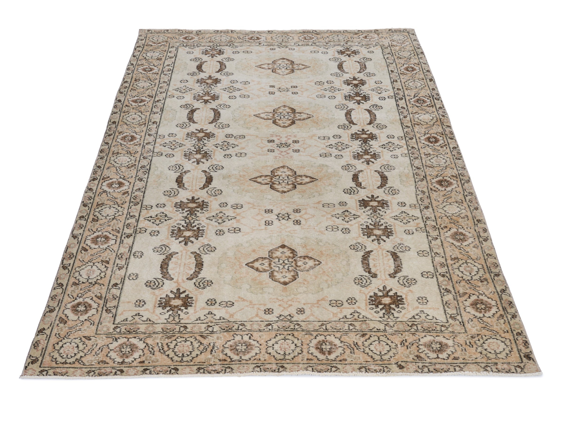 Turkish Isparta area rug in cream and tan, view 2 of 10