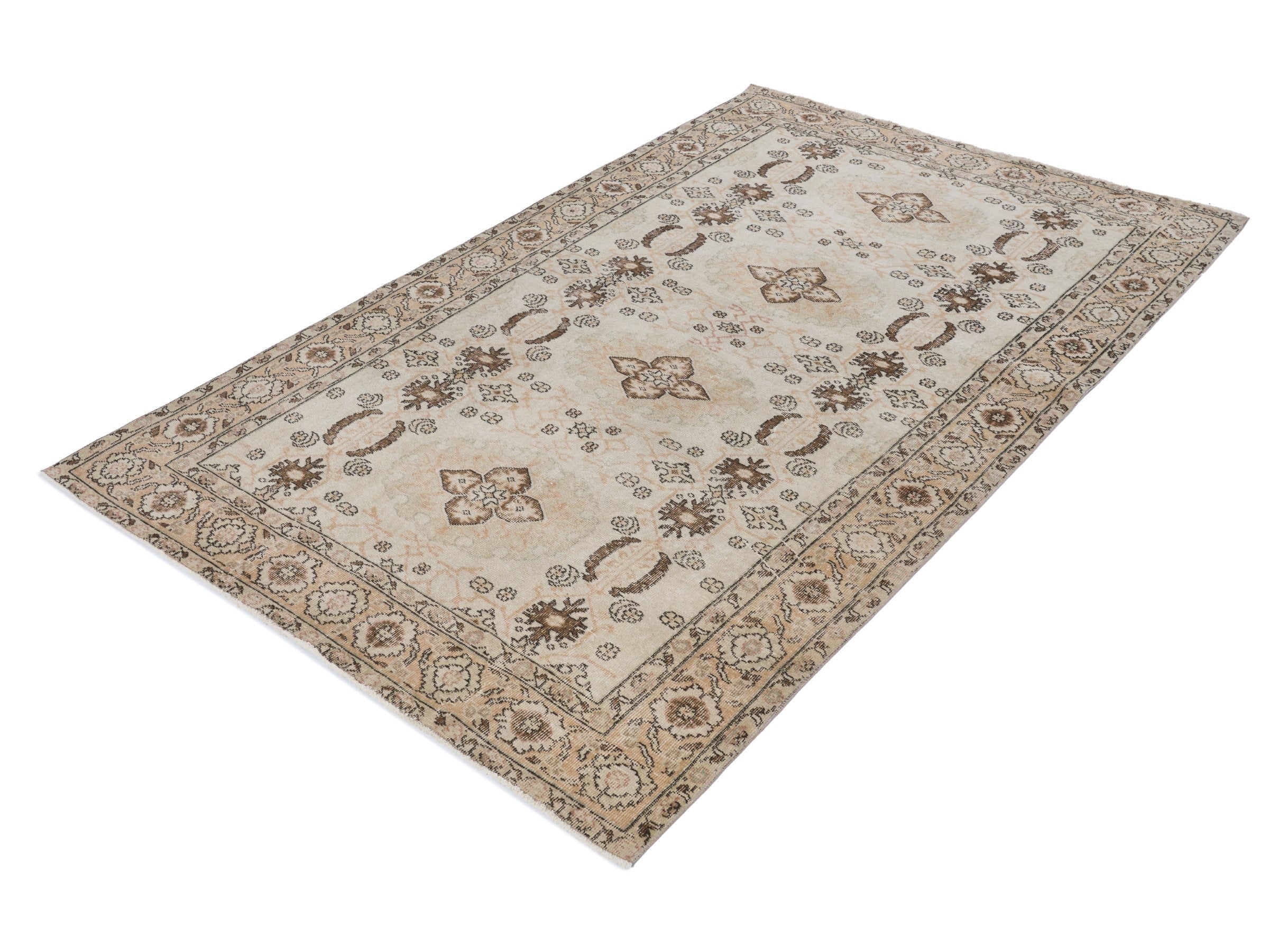 Turkish Isparta area rug in cream and tan, view 3 of 10