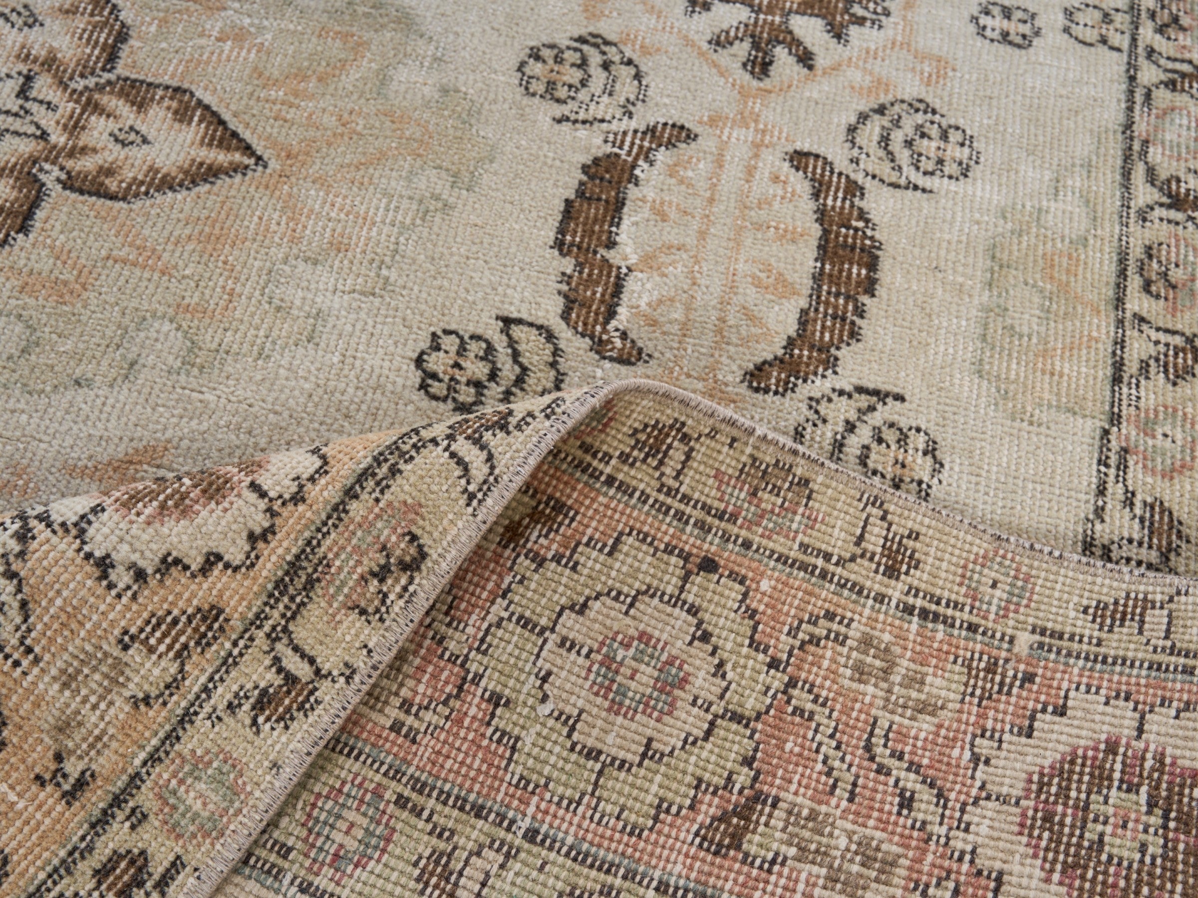 Turkish Isparta area rug in cream and tan, view 9 of 10