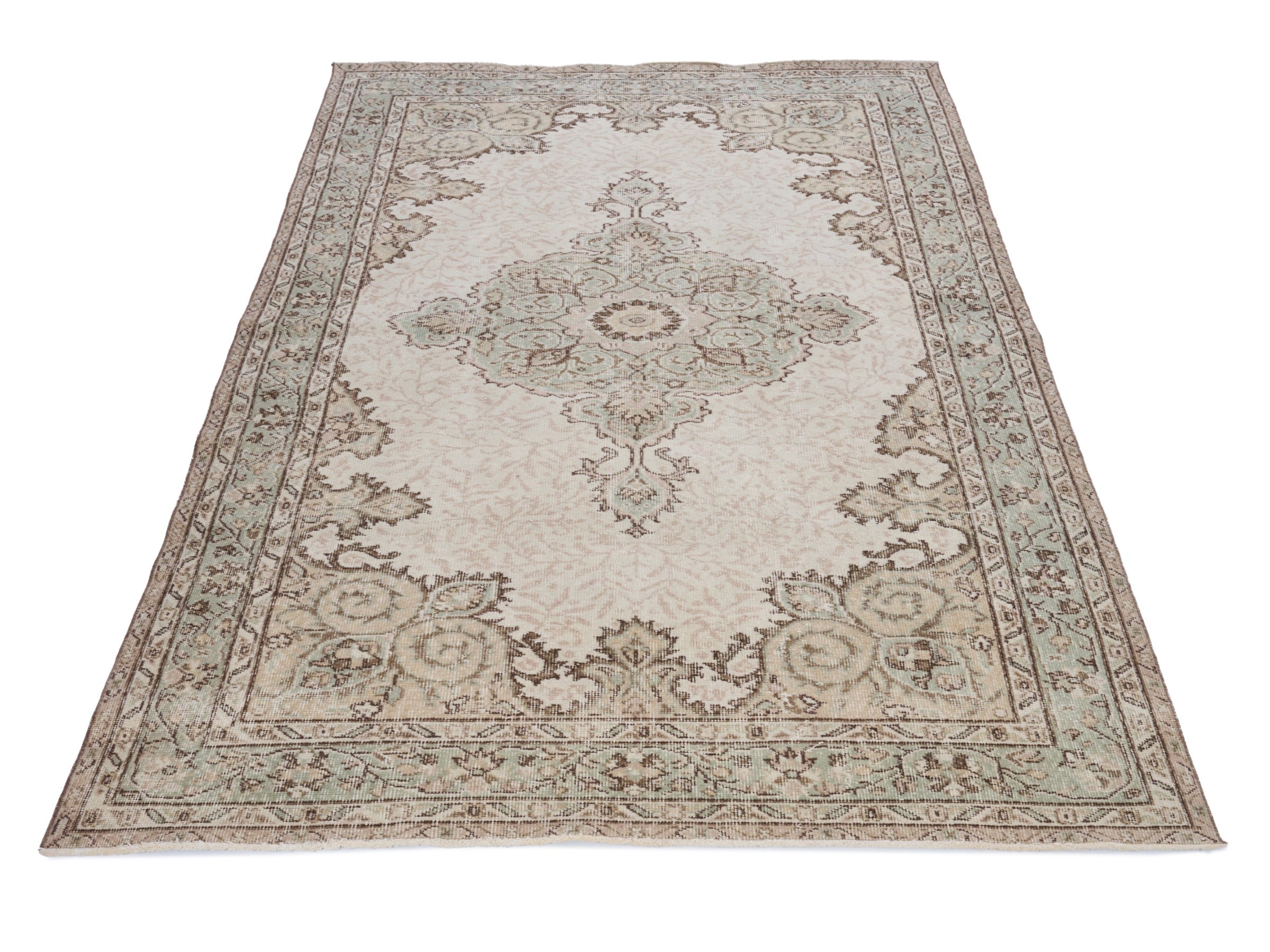Turkish Isparta area rug in cream and taupe, view 2 of 10