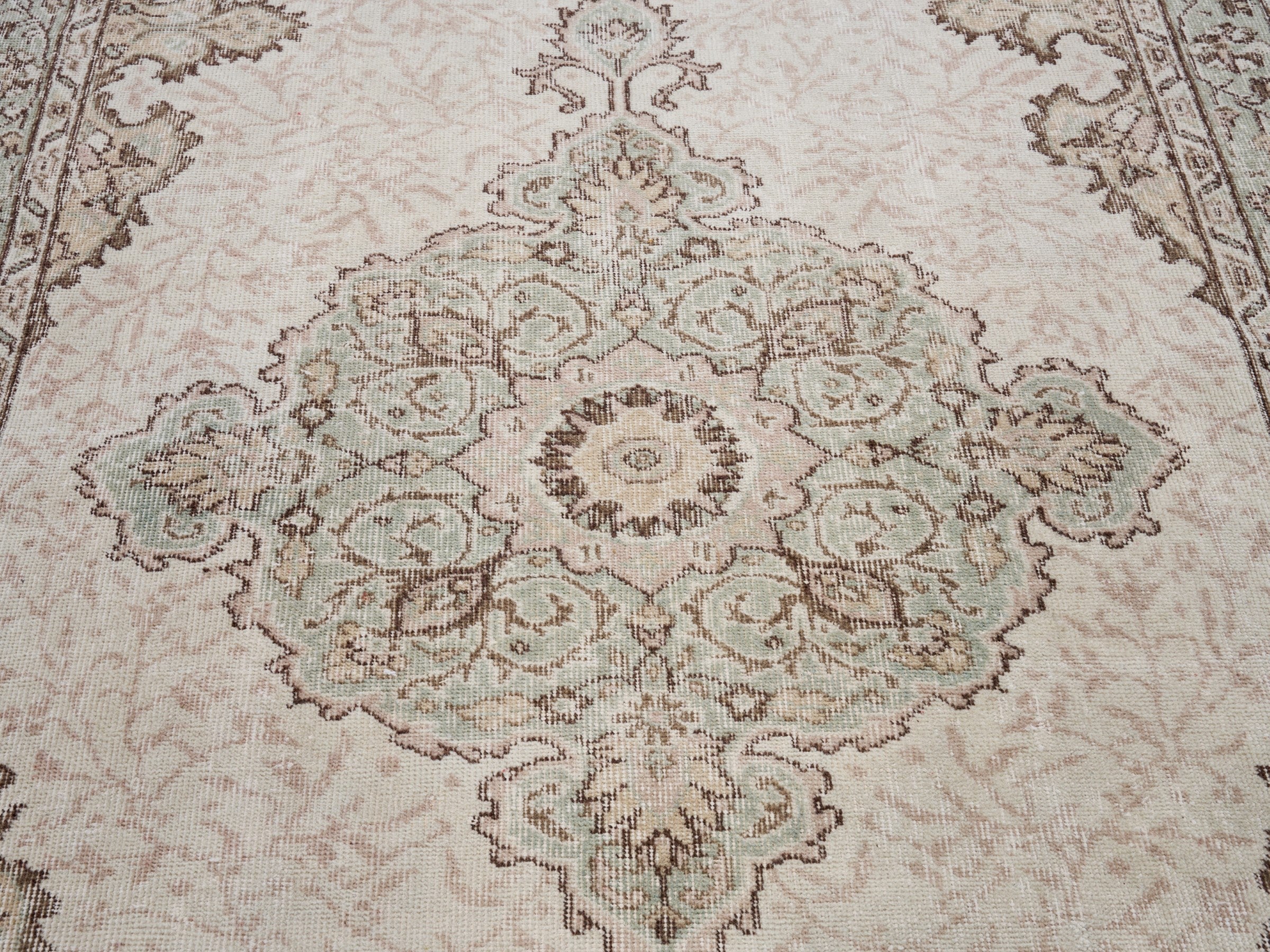 Turkish Isparta area rug in cream and taupe, view 4 of 10