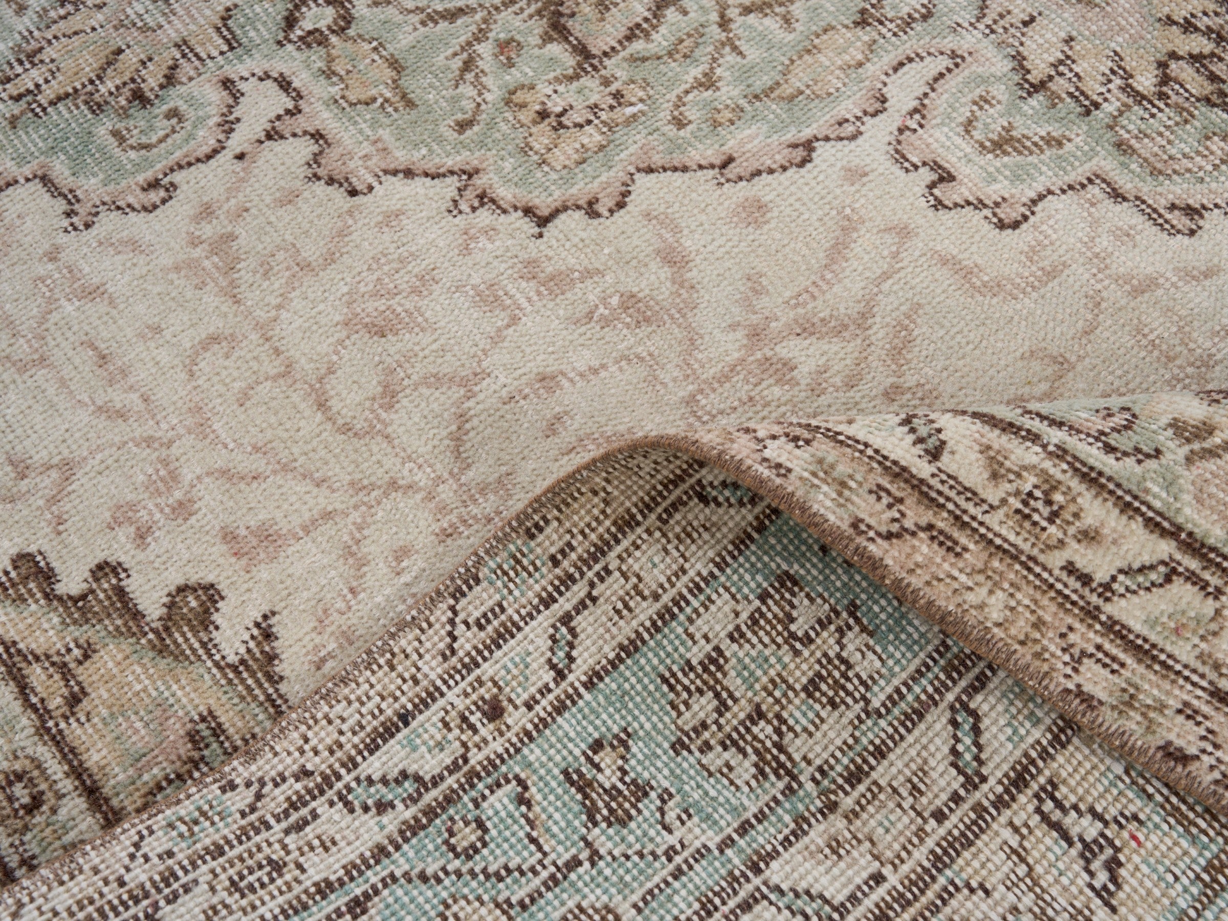 Turkish Isparta area rug in cream and taupe, view 9 of 10