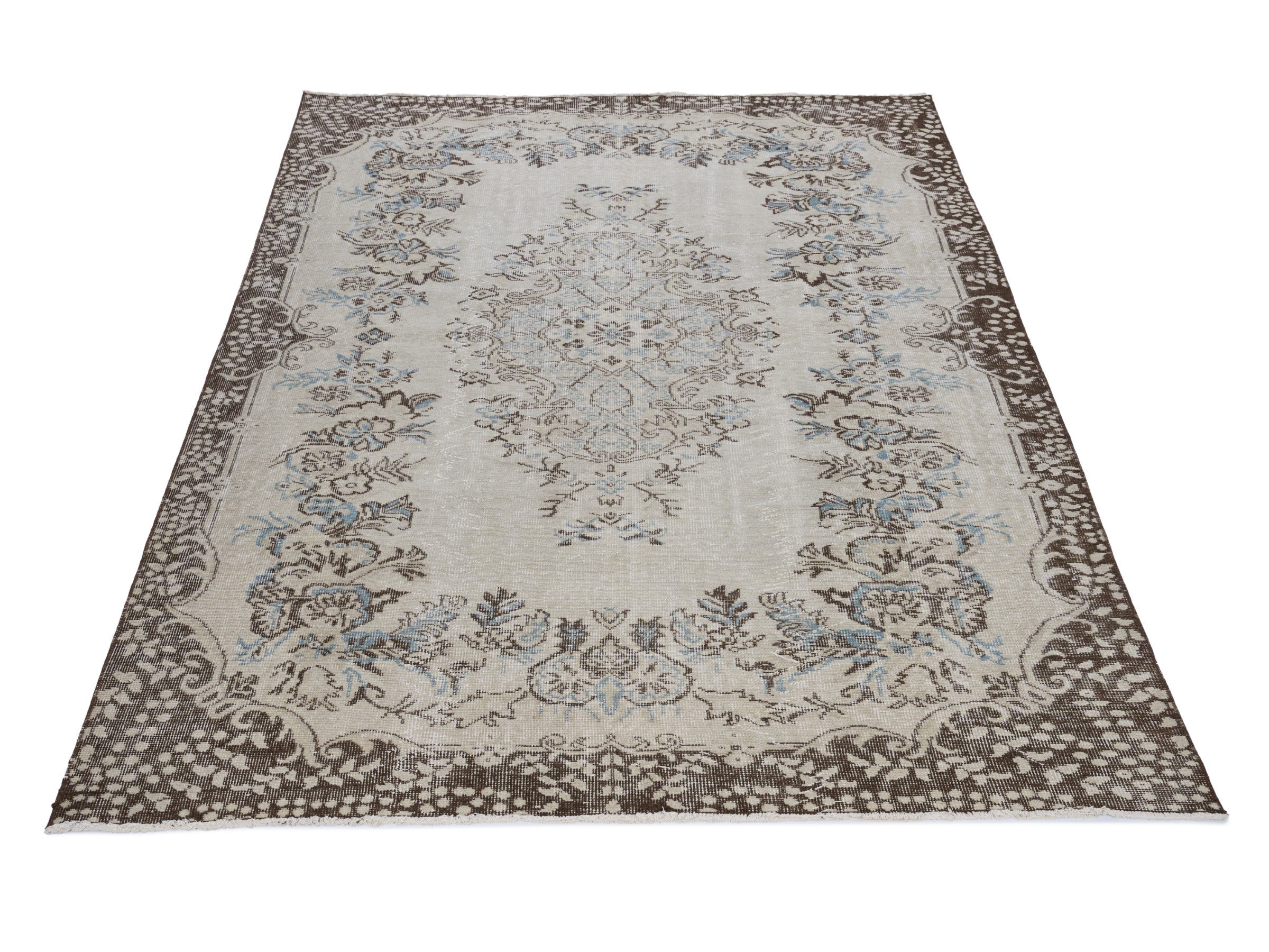 Turkish Isparta area rug in cream and greige, view 2 of 10