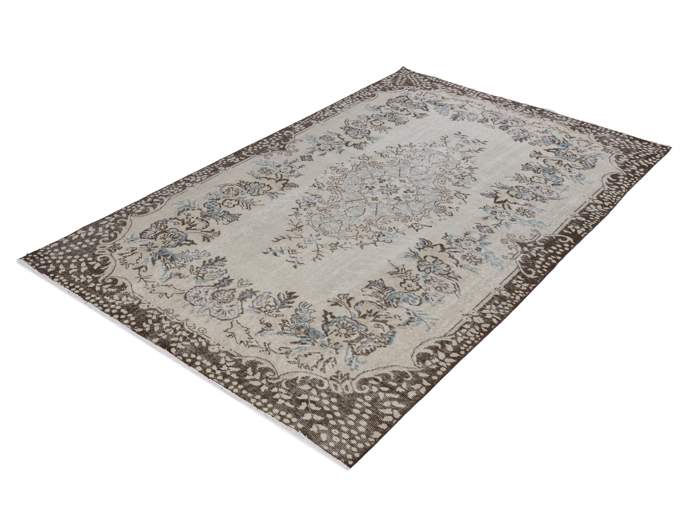 Turkish Isparta area rug in cream and greige, view 3 of 10