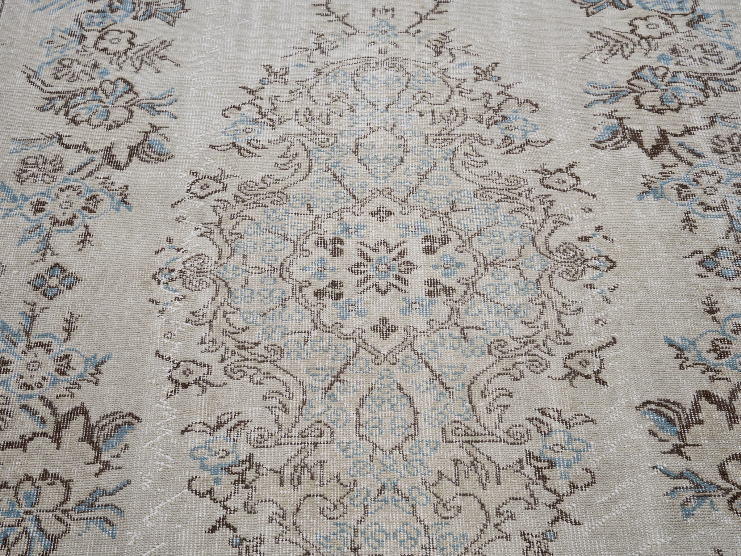 Turkish Isparta area rug in cream and greige, view 4 of 10