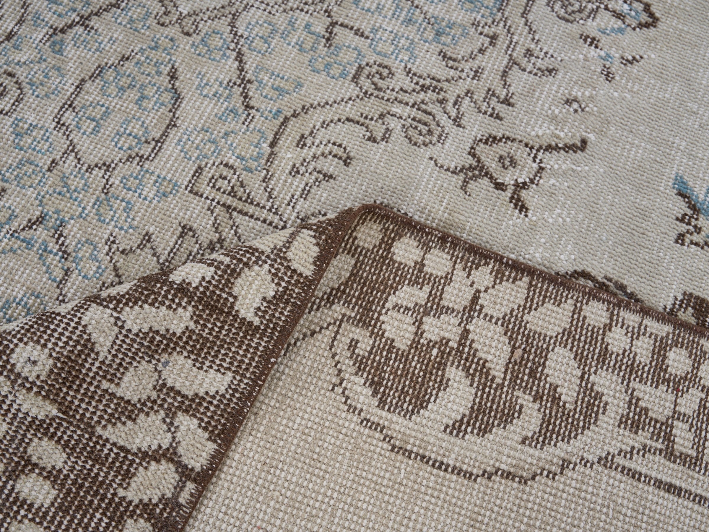 Turkish Isparta area rug in cream and greige, view 9 of 10
