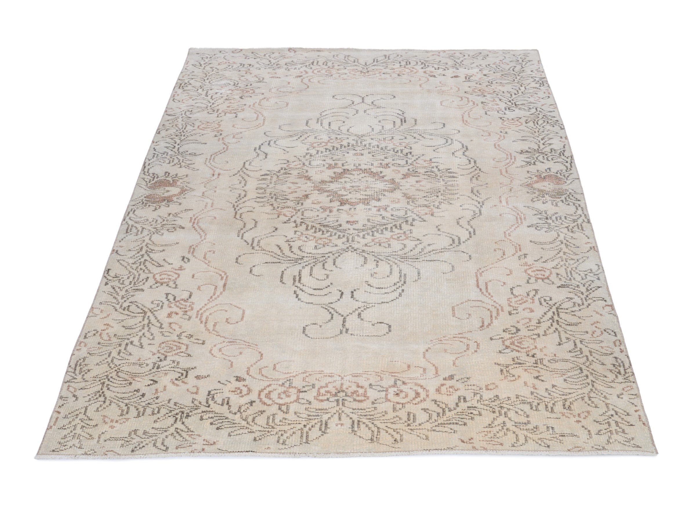 Turkish Manisa area rug in cream and taupe, view 2 of 10