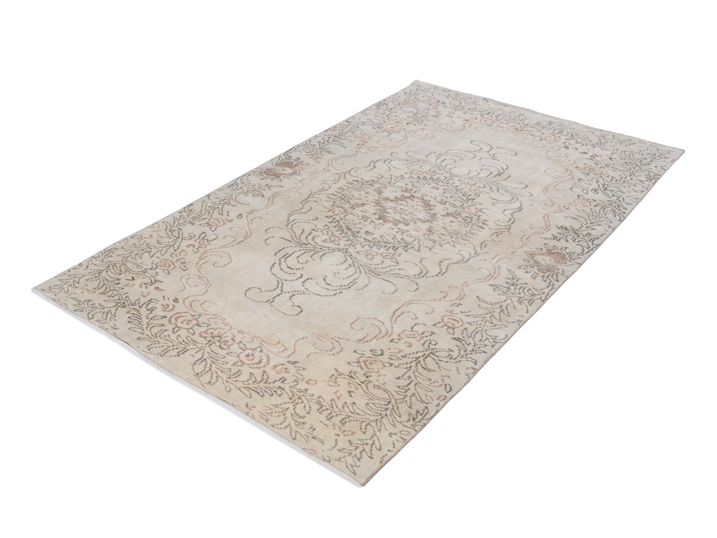 Turkish Manisa area rug in cream and taupe, view 3 of 10