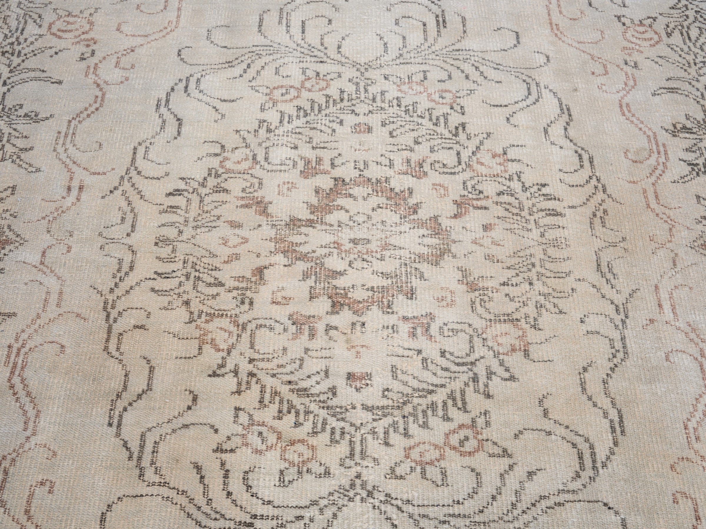 Turkish Manisa area rug in cream and taupe, view 4 of 10