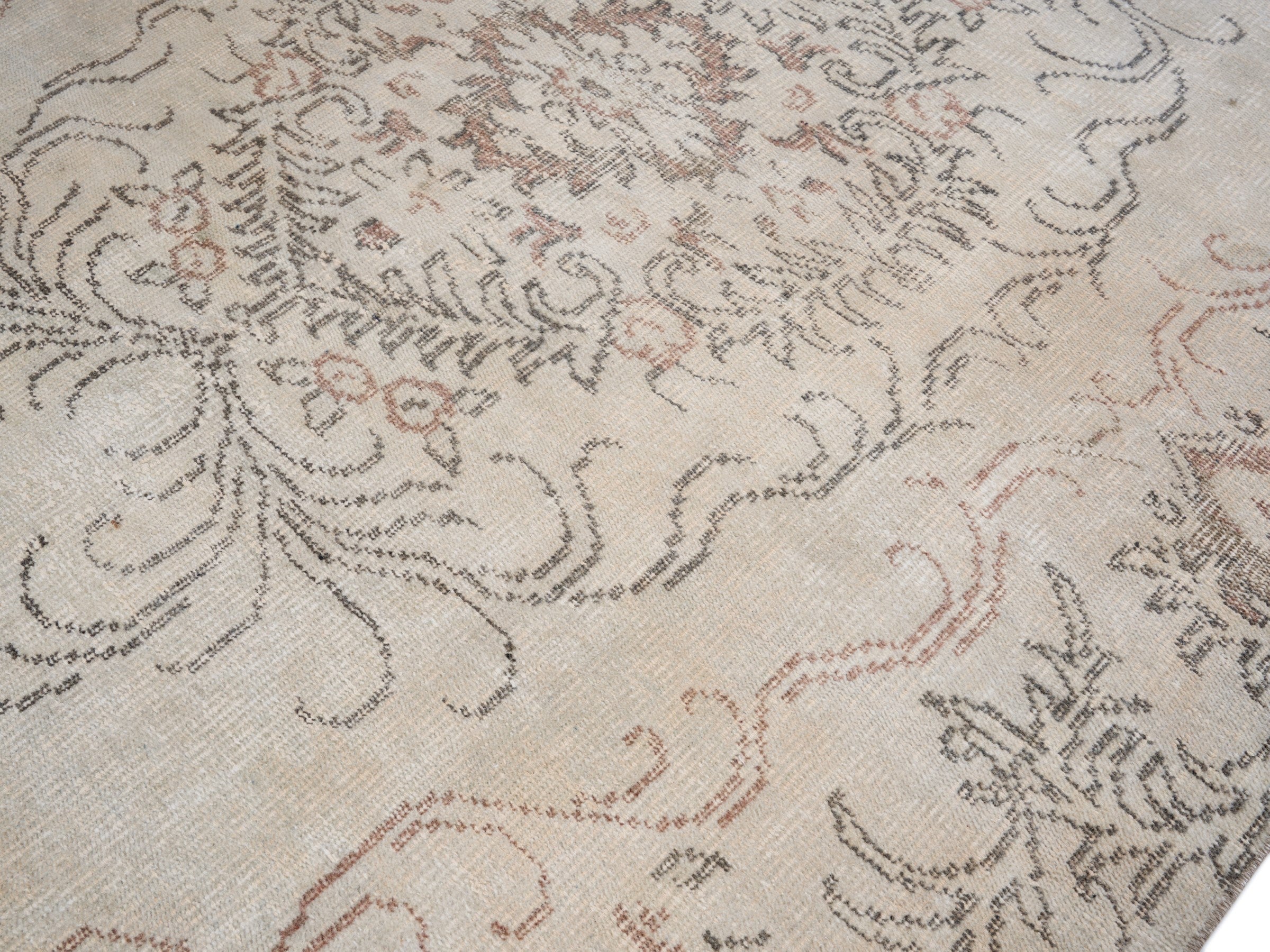 Turkish Manisa area rug in cream and taupe, view 5 of 10